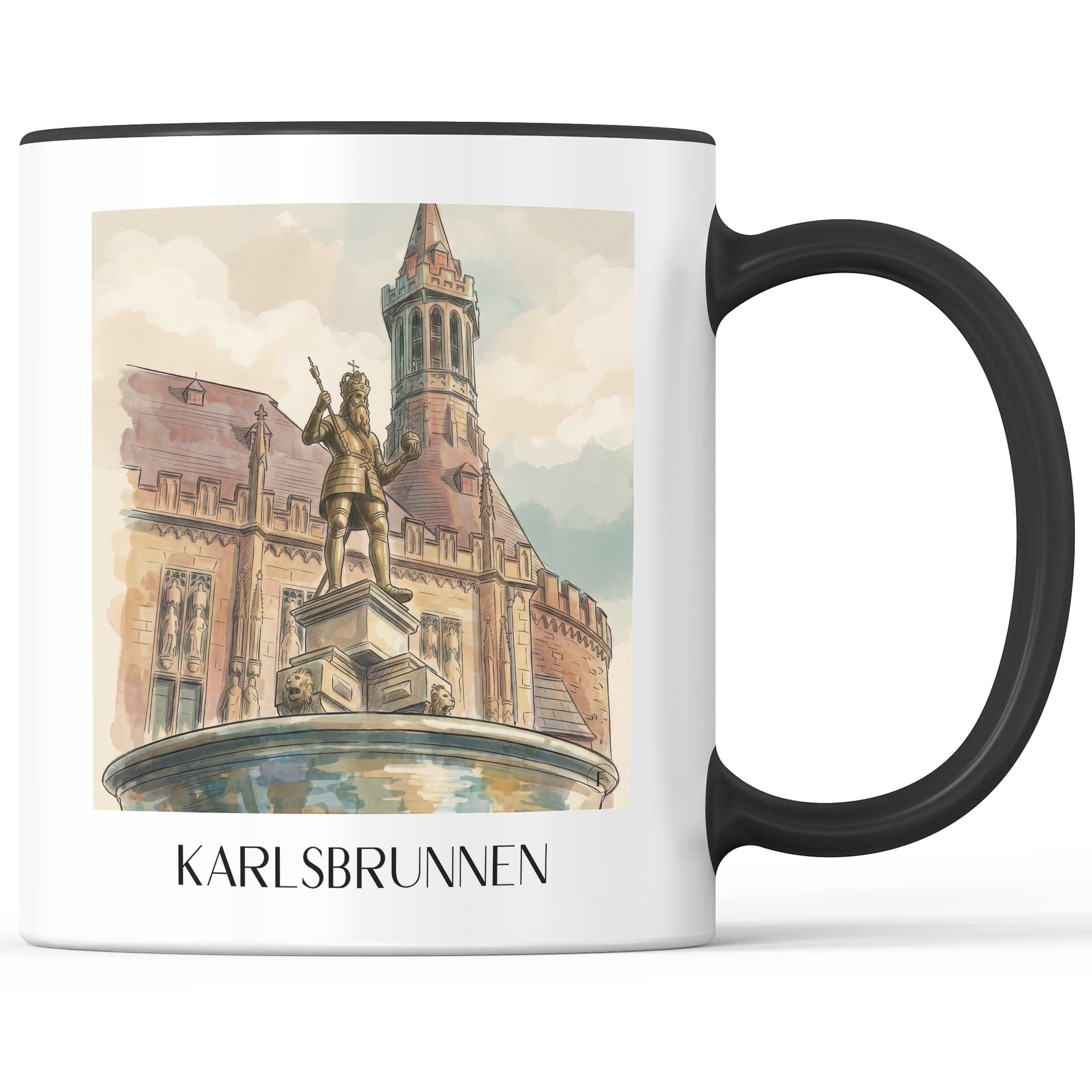 Karlsbrunnen Kaffeebecher - Aachen - Deutschland Becher - Kaffeetasse im Aquarell Stil - favplace