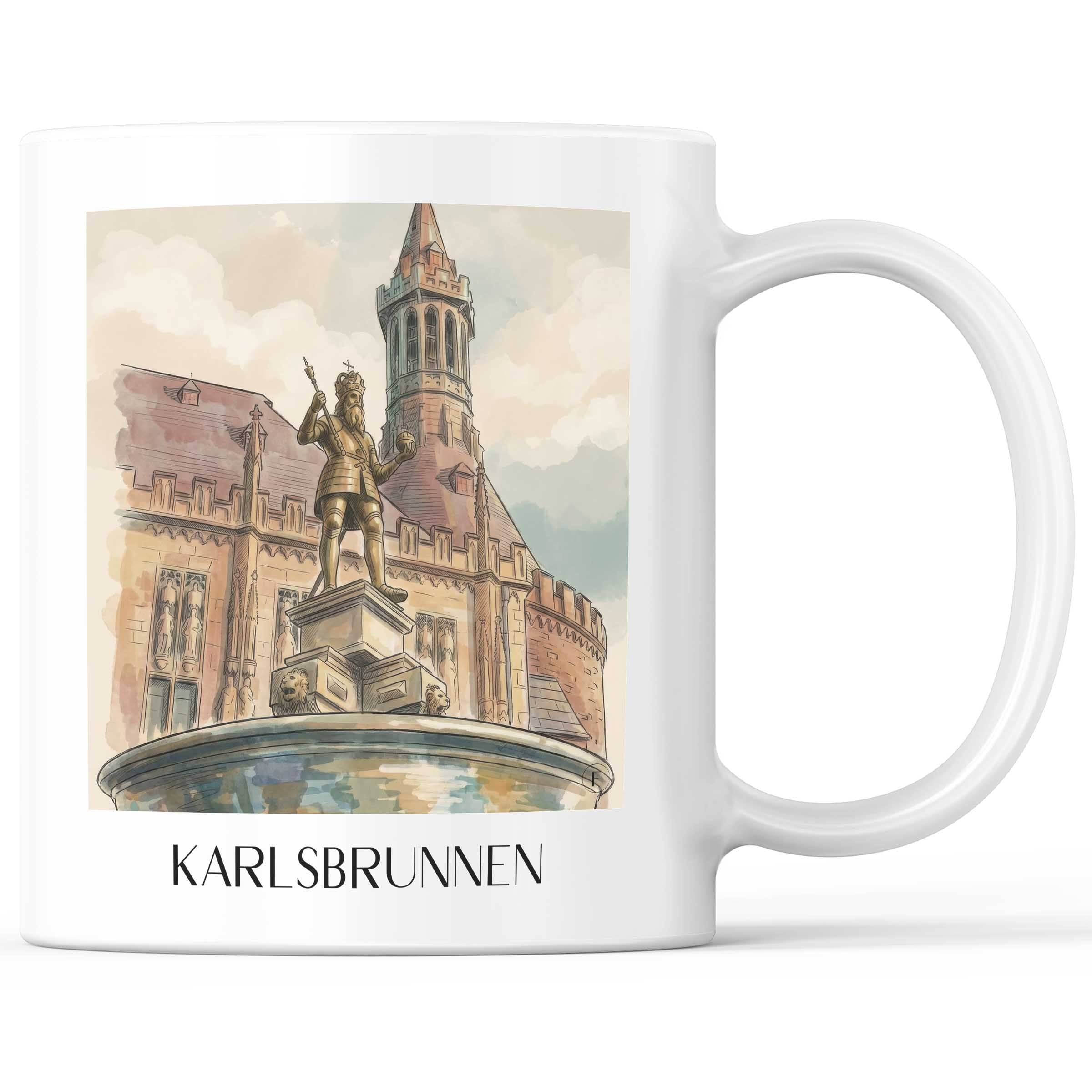 Karlsbrunnen Kaffeebecher - Aachen - Deutschland Becher - Kaffeetasse im Aquarell Stil - favplace