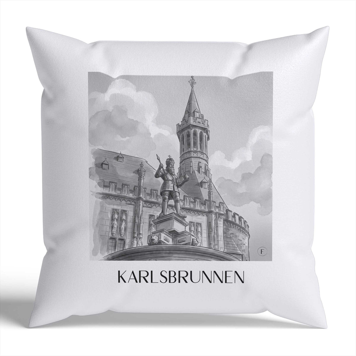 Karlsbrunnen Kissenhülle - Zierkissen Bezug - Aachen - Deutschland Kissen bzw. Kissenbezug im Aquarell Schwarz-Weiß Stil - favplace