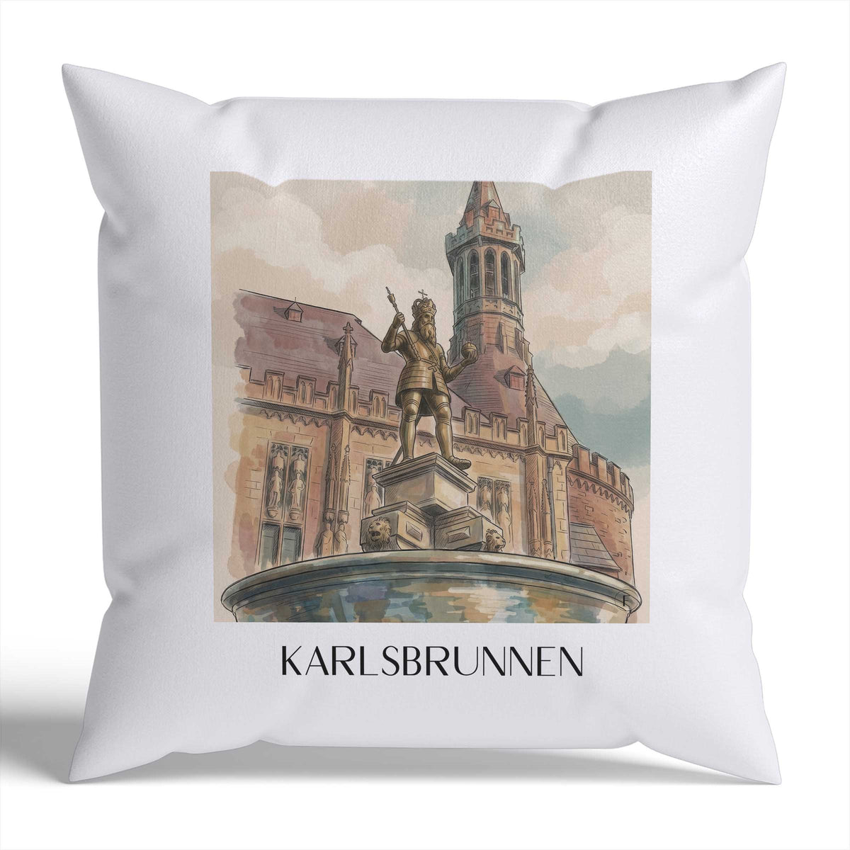 Karlsbrunnen Kissenhülle - Zierkissen Bezug - Aachen - Deutschland Kissen bzw. Kissenbezug im Aquarell Stil - favplace