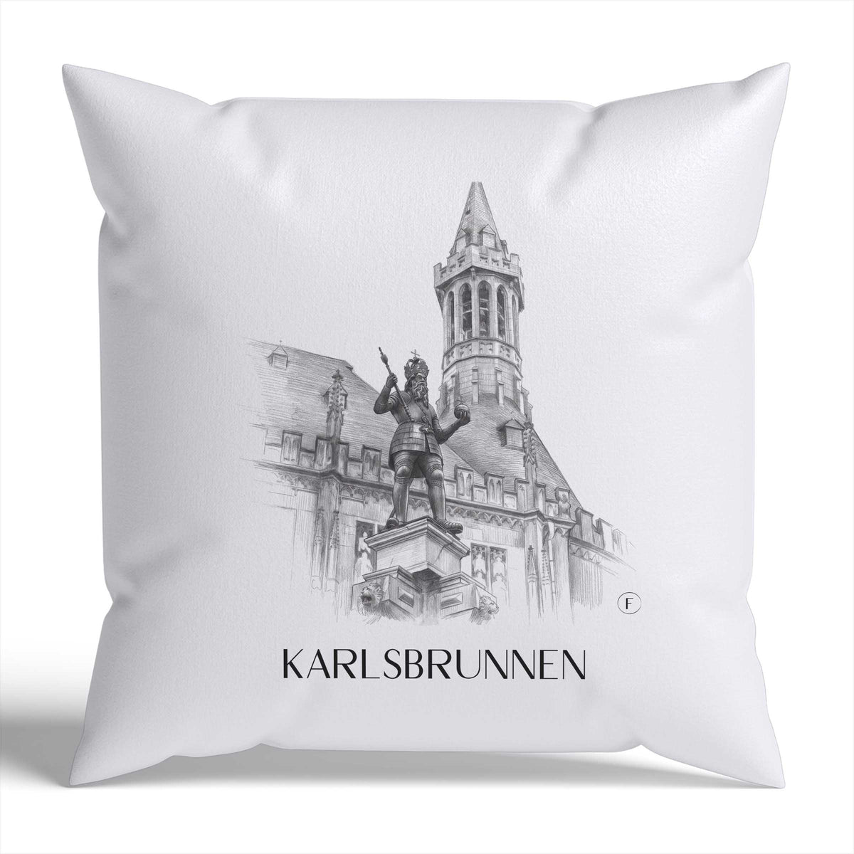 Karlsbrunnen Kissenhülle - Zierkissen Bezug - Aachen - Deutschland Kissen bzw. Kissenbezug im Zeichnung Stil - favplace