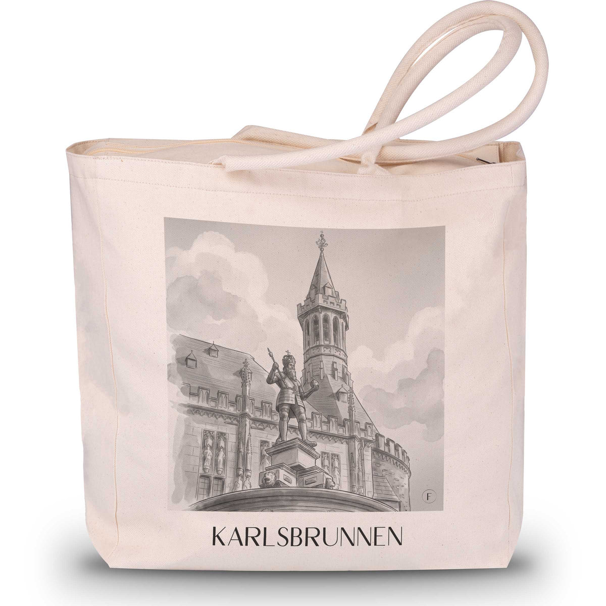 Karlsbrunnen Shopping Tasche - Aachen - Deutschland Tote Bag - Einkaufstasche im Aquarell Schwarz-Weiß Stil - favplace