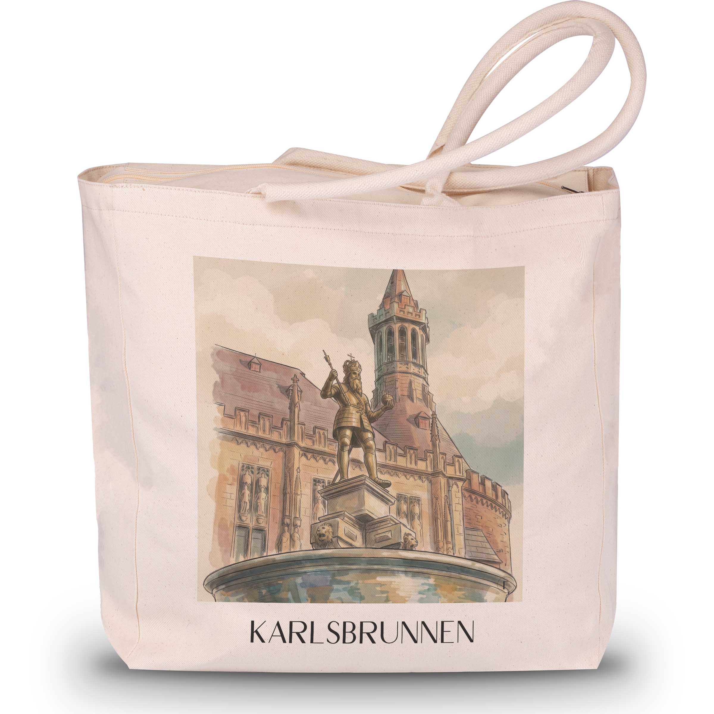 karlsbrunnen-aachen-deutschland-einkaufstasche-aquarell