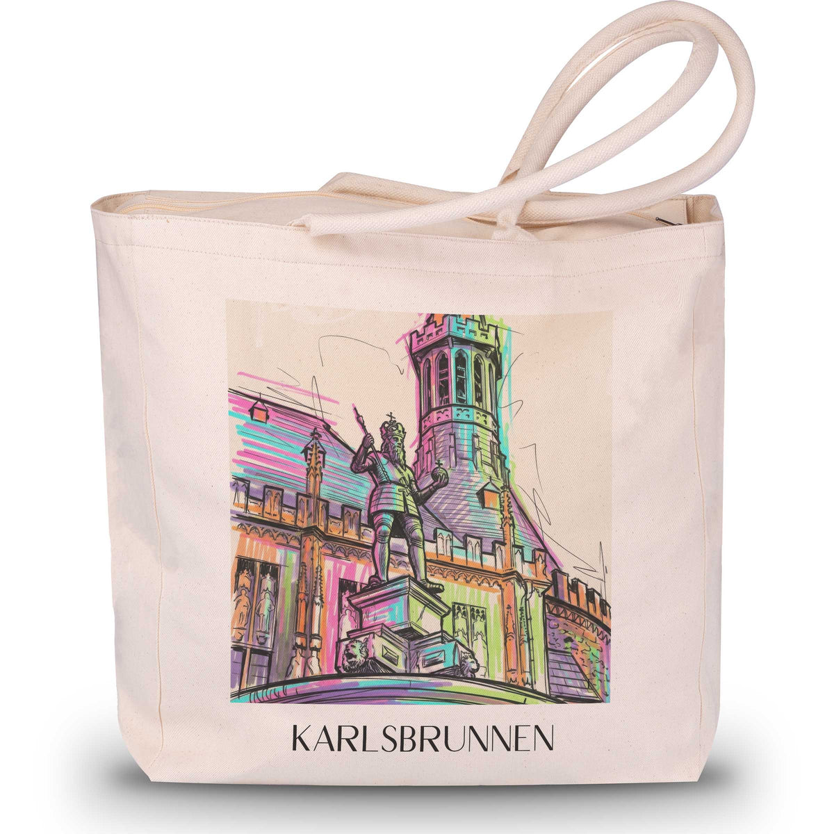 Karlsbrunnen Shopping Tasche - Aachen - Deutschland Tote Bag - Einkaufstasche im Tag Graffiti Stil - favplace