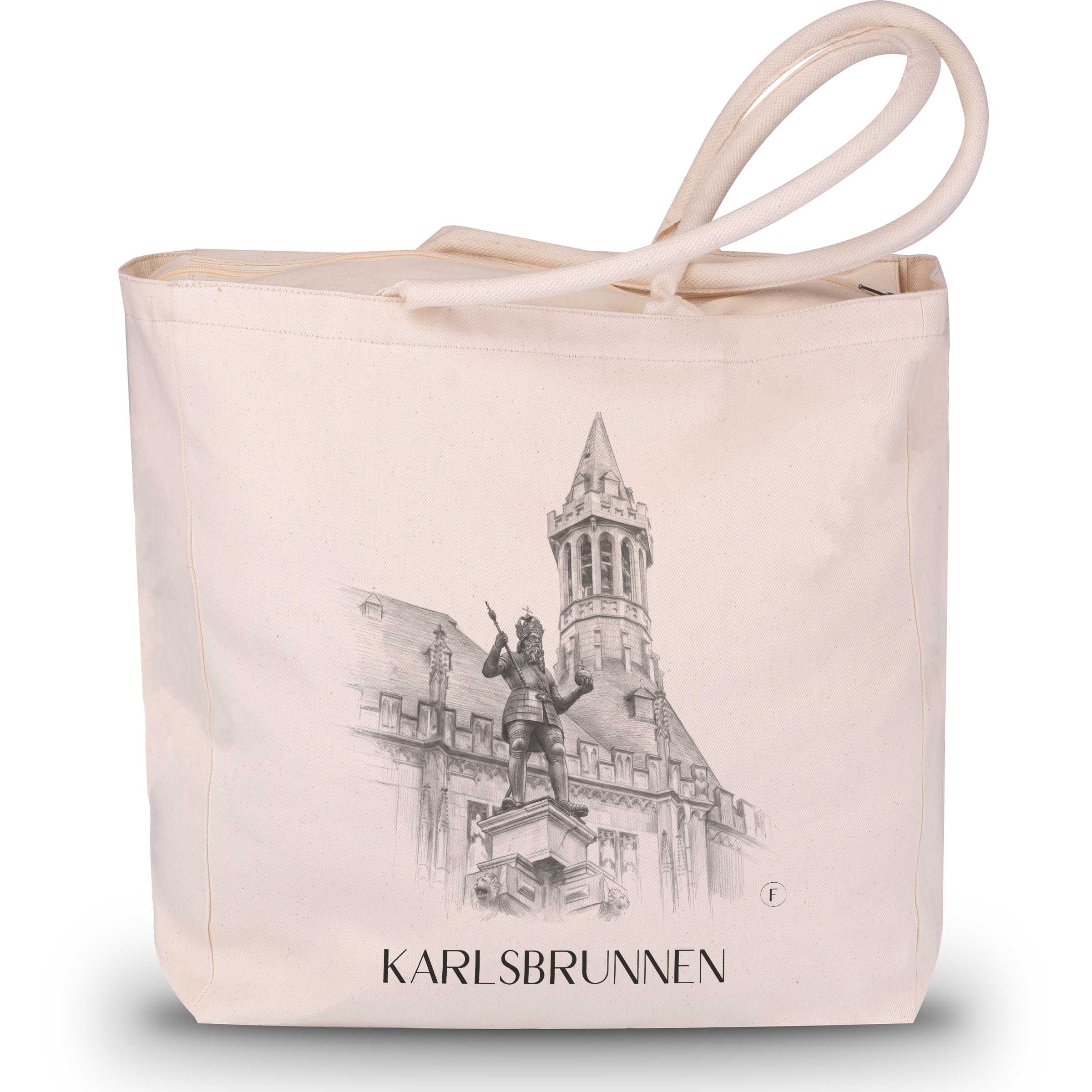 Karlsbrunnen Shopping Tasche - Aachen - Deutschland Tote Bag - Einkaufstasche im Zeichnung Stil