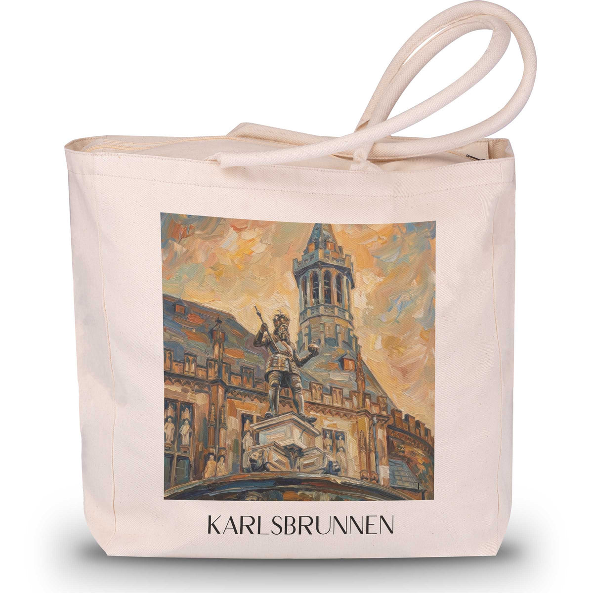 Karlsbrunnen Shopping Tasche - Aachen - Deutschland Tote Bag - Einkaufstasche im Ölgemälde Stil - favplace