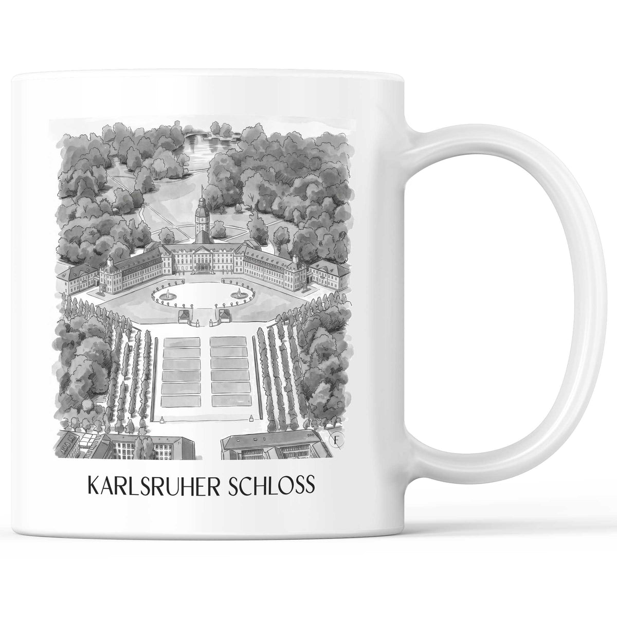 karlsruher-schloss-baden-württemberg-deutschland-kaffeebecher-aquarell-schwarz-weiss