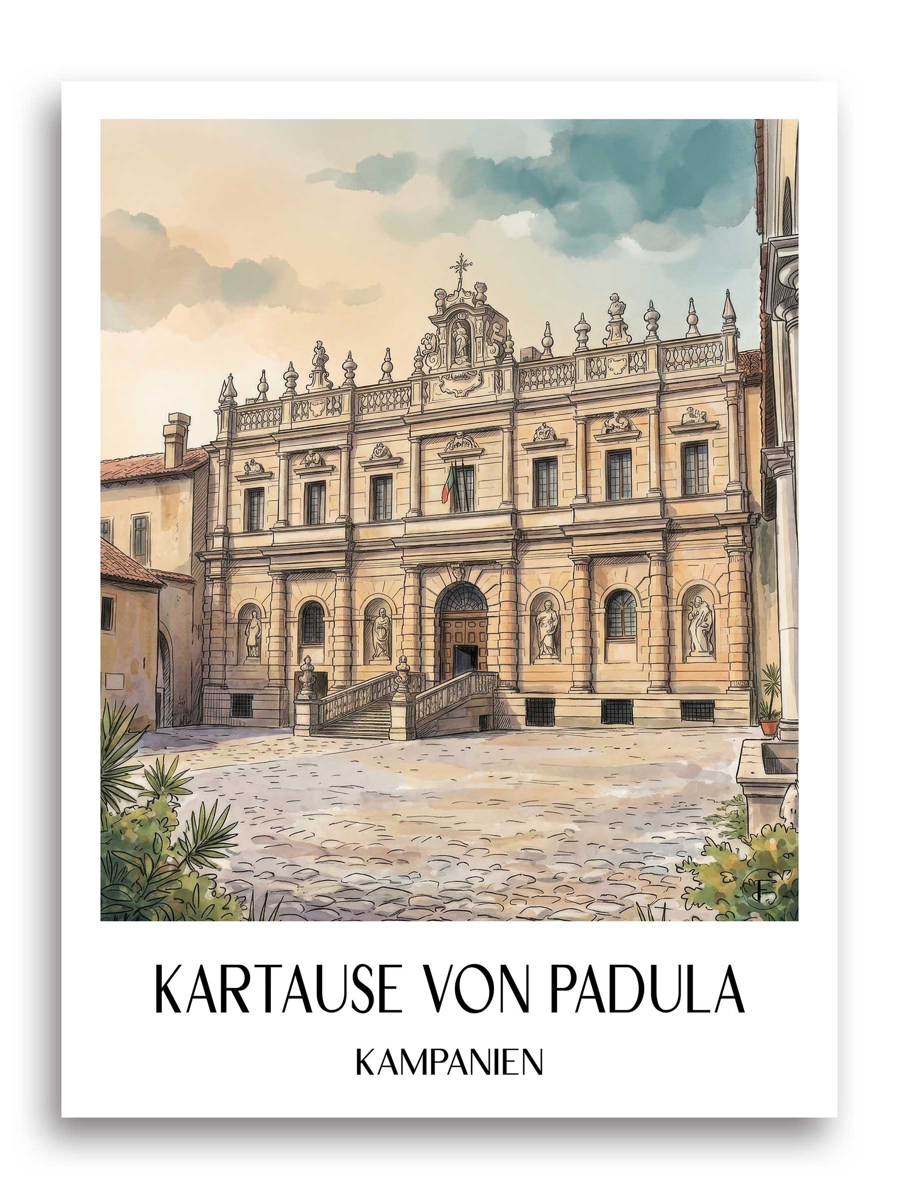 kartause-von-padula-kampanien-italien-poster-aquarell