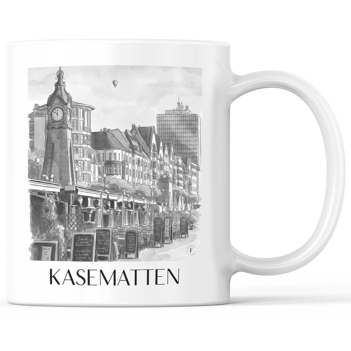 Kasematten Kaffeebecher - Düsseldorf - Deutschland Becher - Kaffeetasse im Aquarell Schwarz-Weiß Stil - favplace