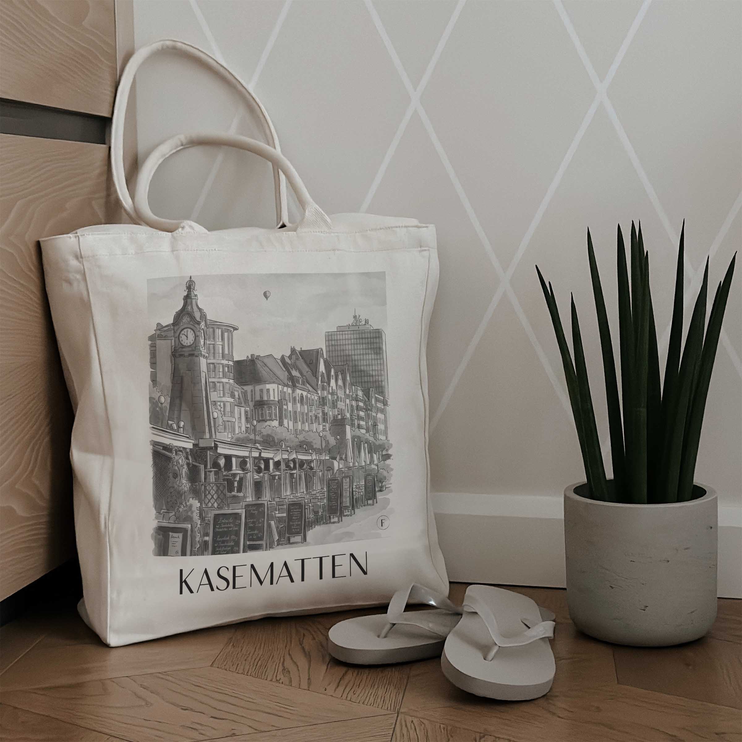 kasematten-düsseldorf-deutschland-einkaufstasche-aquarell-schwarz-weiss