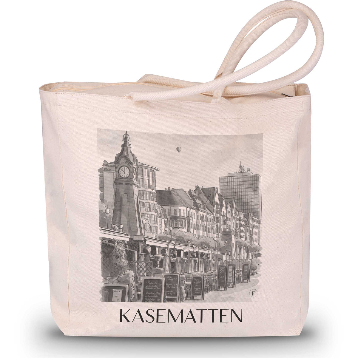 Kasematten Shopping Tasche - Düsseldorf - Deutschland Tote Bag - Einkaufstasche im Aquarell Schwarz-Weiß Stil - favplace