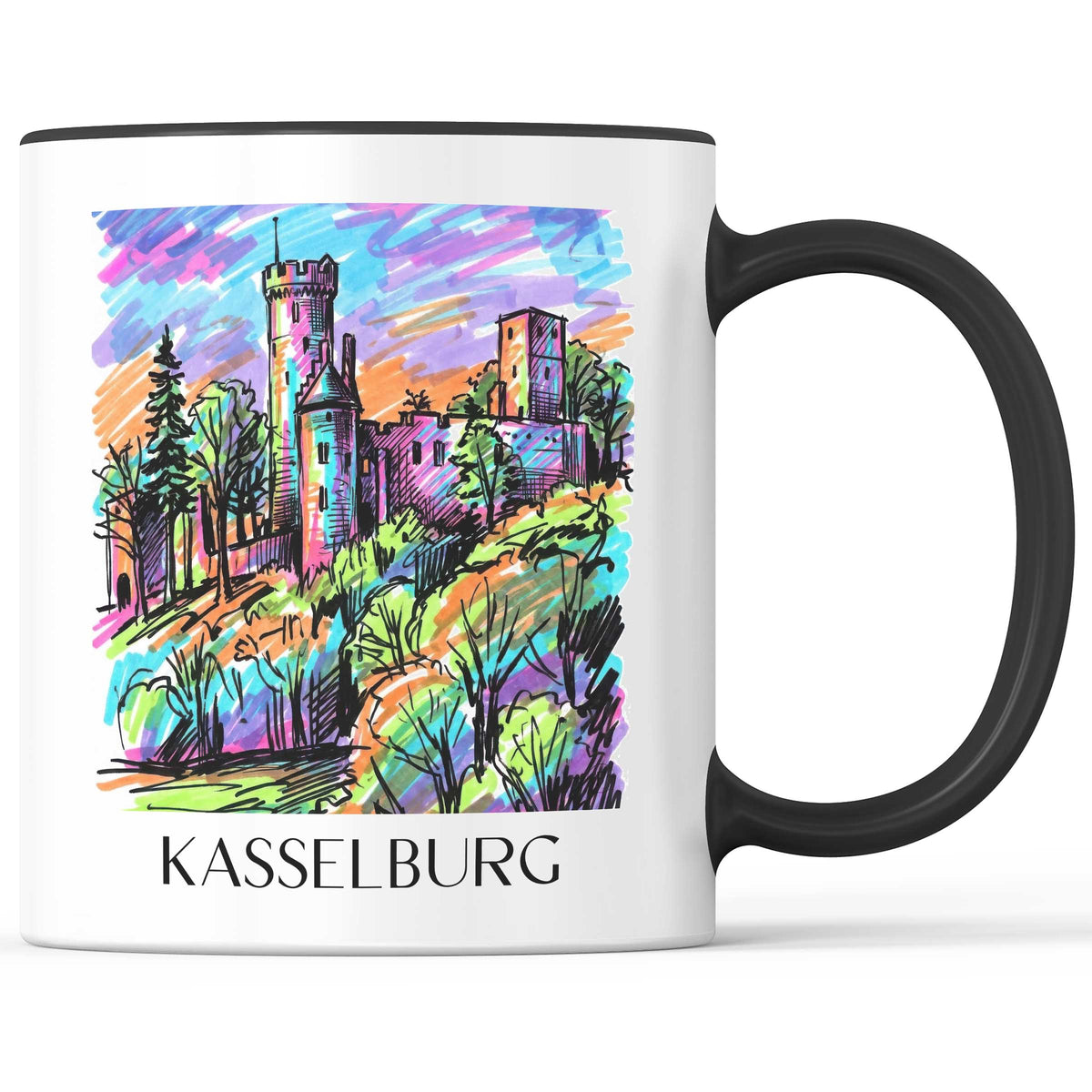 Kasselburg Kaffeebecher - Eifel - Deutschland Becher - Kaffeetasse im Tag Graffiti Stil - favplace