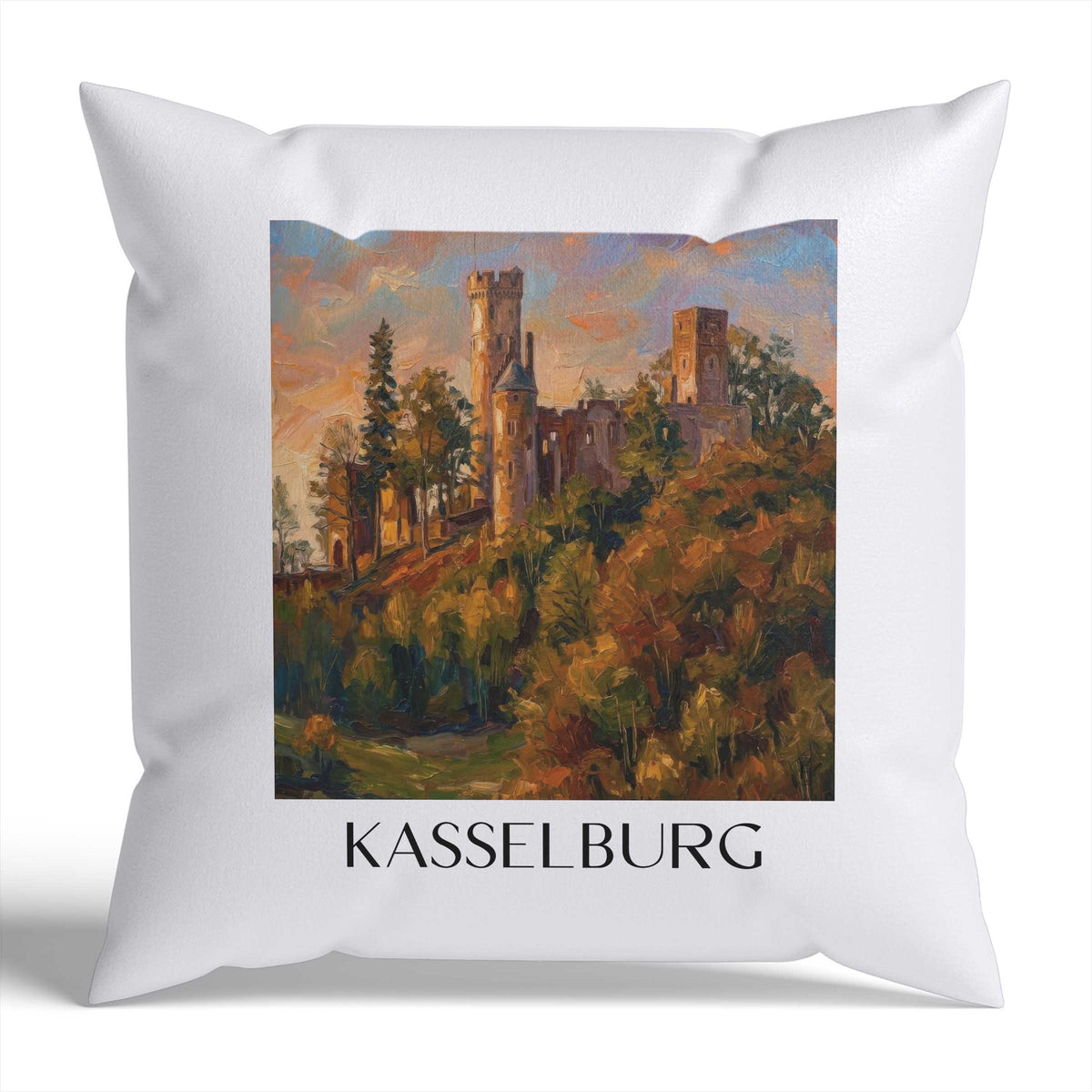Kasselburg Kissenhülle - Zierkissen Bezug - Eifel - Deutschland Kissen bzw. Kissenbezug im Ölgemälde Stil - favplace