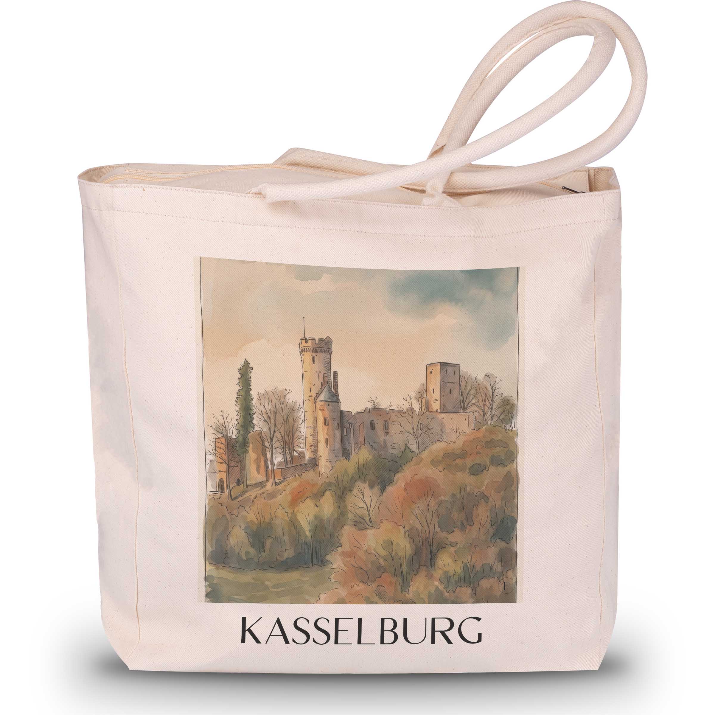 Kasselburg Shopping Tasche - Eifel - Deutschland Tote Bag - Einkaufstasche im Aquarell Stil - favplace