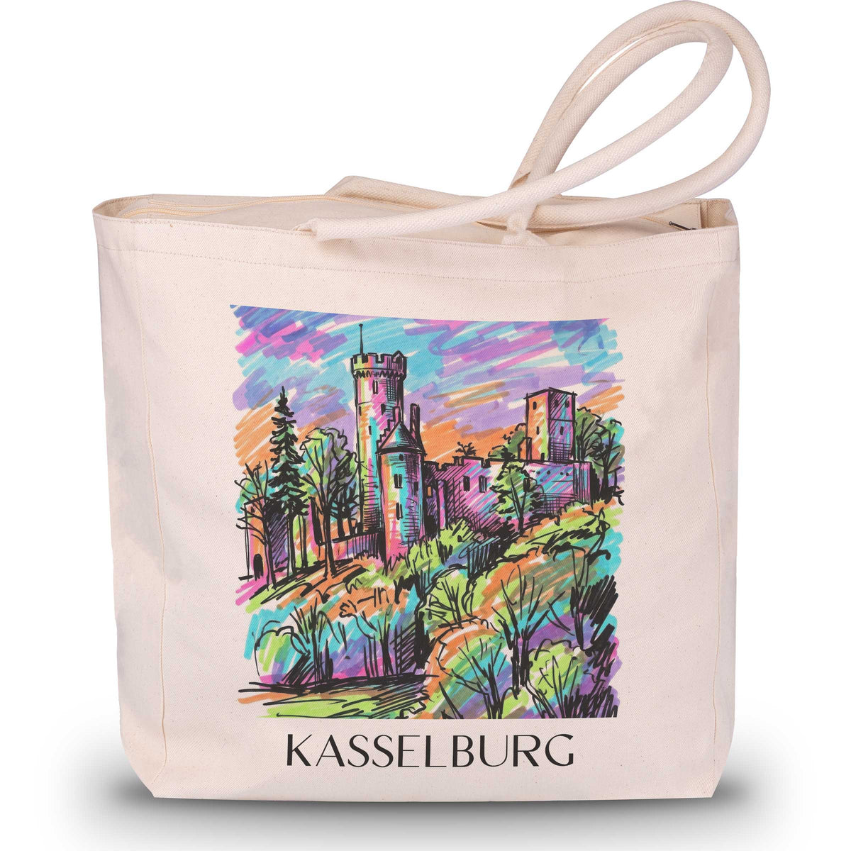 Kasselburg Shopping Tasche - Eifel - Deutschland Tote Bag - Einkaufstasche im Tag Graffiti Stil - favplace
