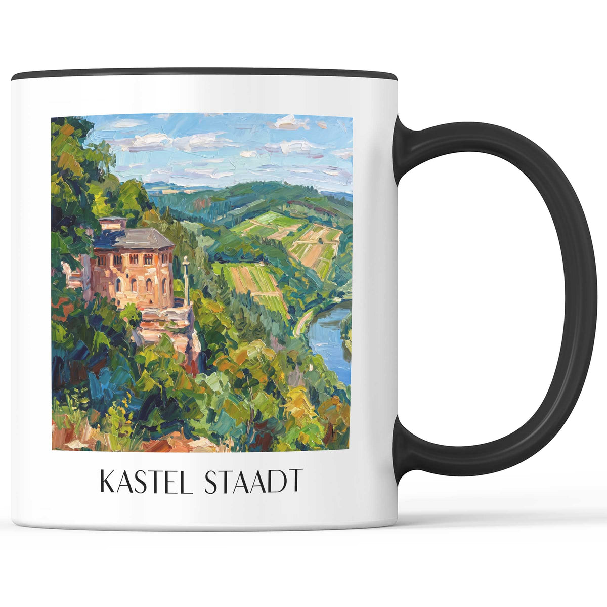 Kastel-Staadt Kaffeebecher - Saargau - Deutschland Becher - Kaffeetasse im Ölgemälde Stil - favplace