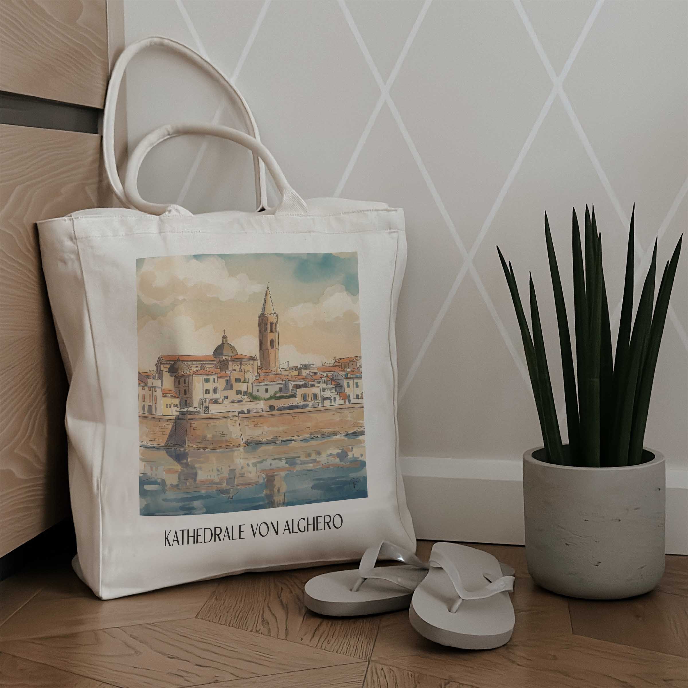 kathedrale-von-alghero-sardinien-italien-einkaufstasche-aquarell