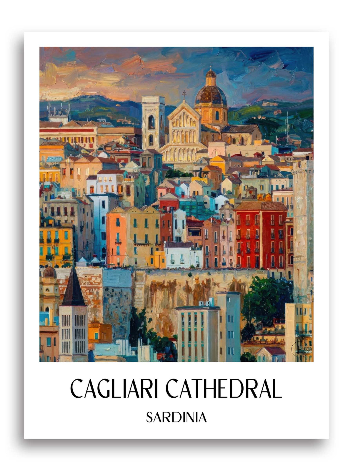 Kathedrale von Cagliari Poster - Sardinien - Italien Kunstdruck - Ölgemälde von A4 bis A1 - favplace