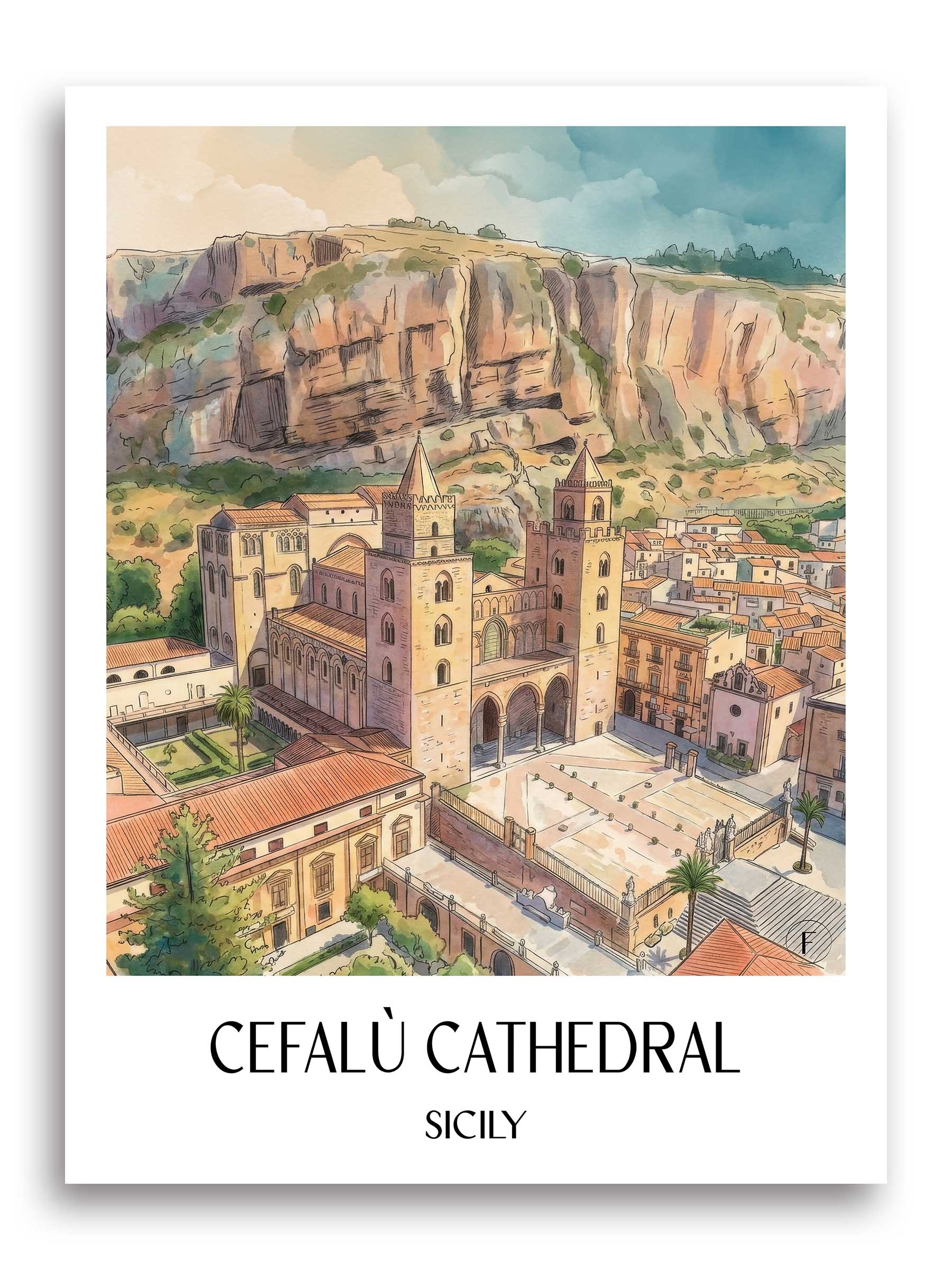 Kathedrale von Cefalù Poster - Sizilien - Italien Kunstdruck - Aquarell von A4 bis A1 - favplace
