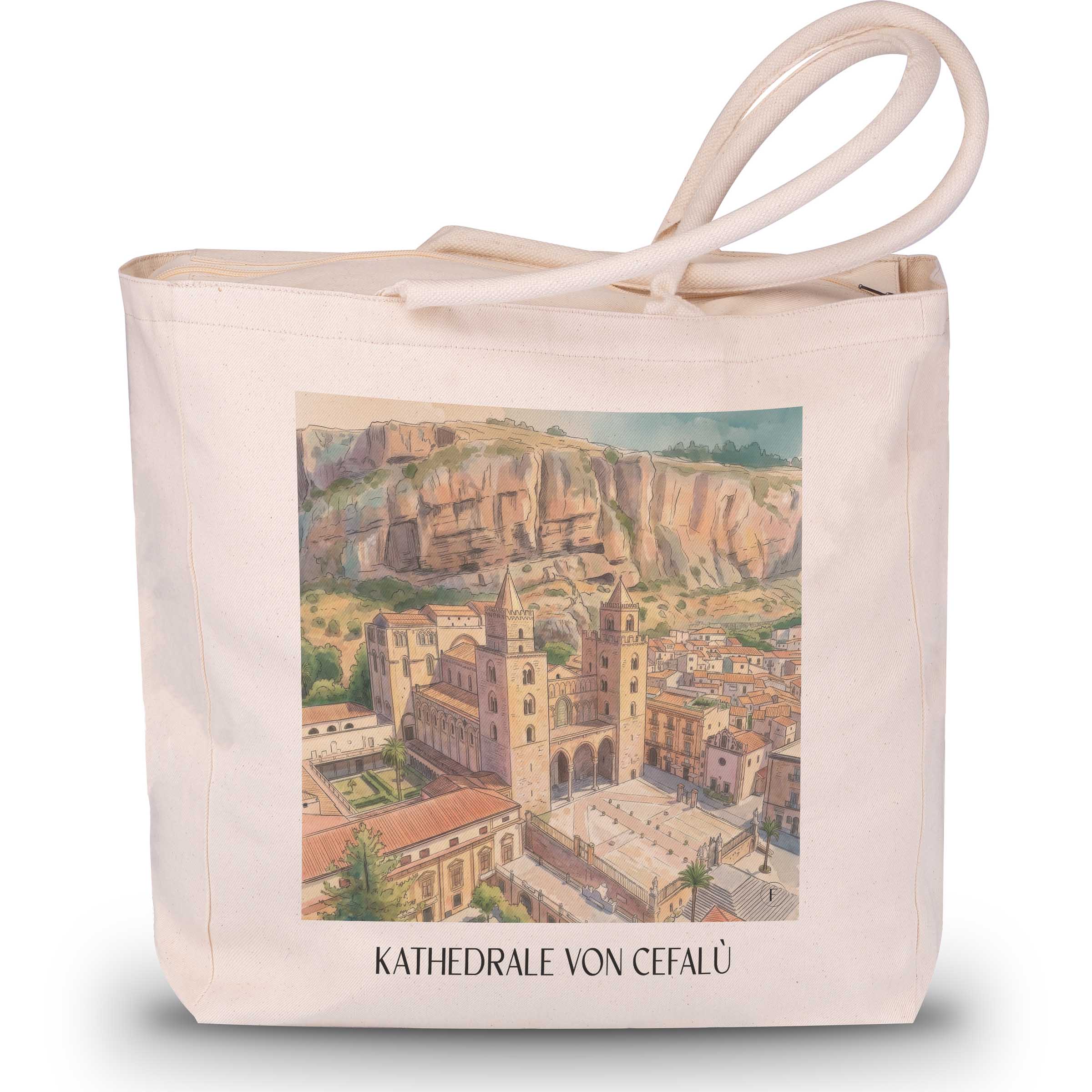 kathedrale-von-cefalù-sizilien-italien-einkaufstasche-aquarell