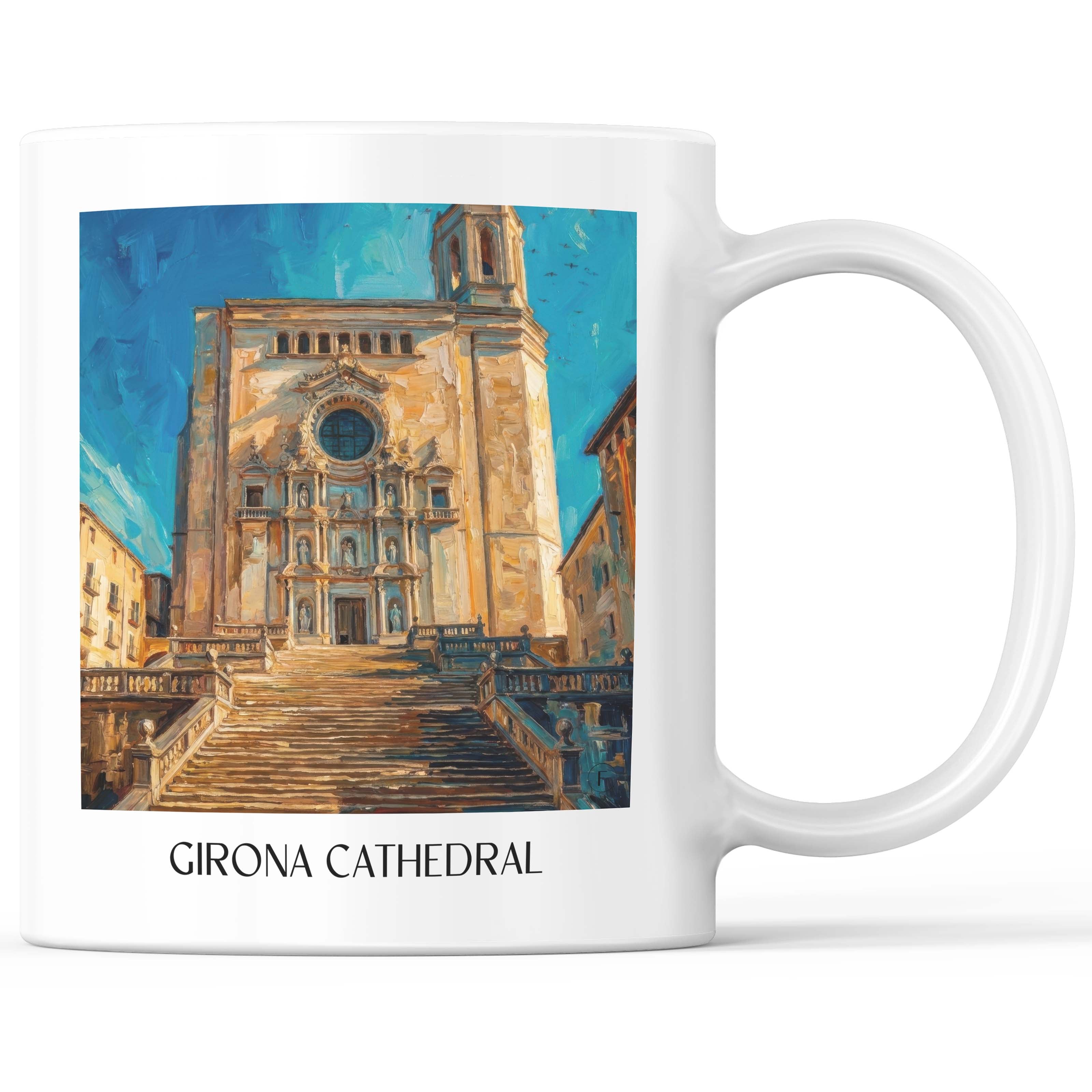 Kathedrale von Girona Kaffeebecher - Spanien - Spanien und Spanien Becher - Kaffeetasse im Ölgemälde Stil - favplace
