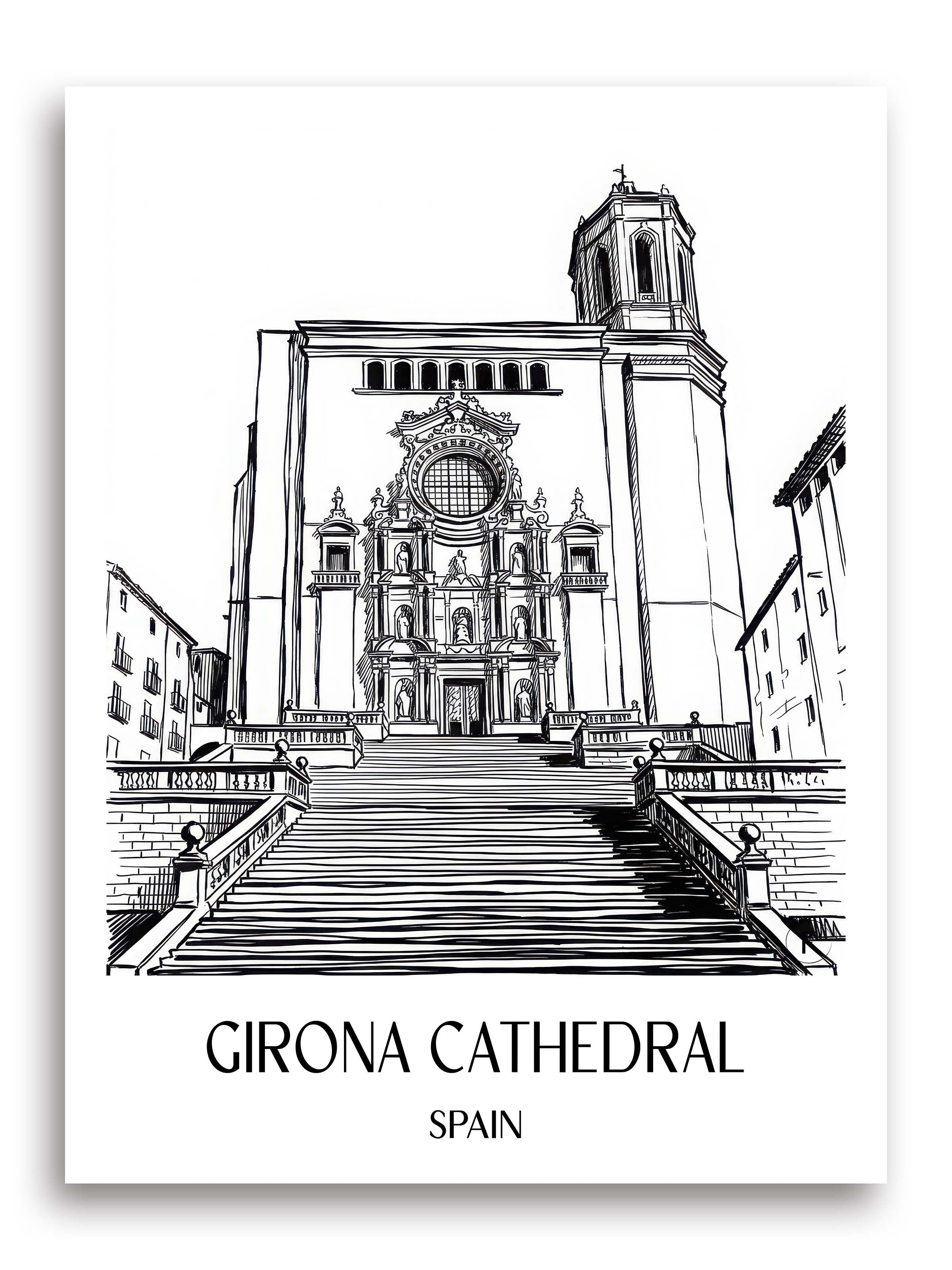 Kathedrale von Girona Poster - Spanien - Spanien Kunstdruck - Skizze von A4 bis A1 - favplace