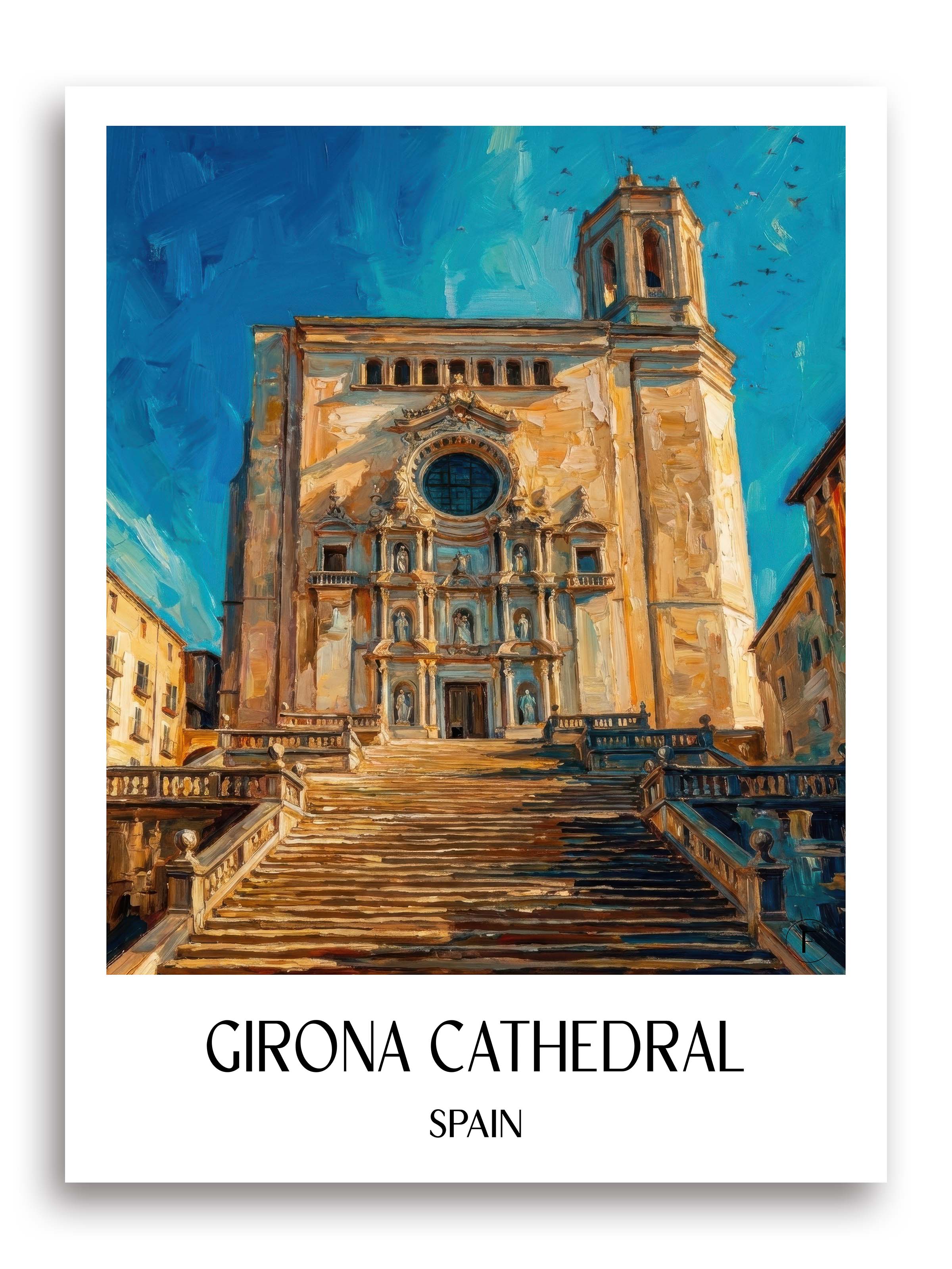 Kathedrale von Girona Poster - Spanien - Spanien Kunstdruck - Ölgemälde von A4 bis A1 - favplace