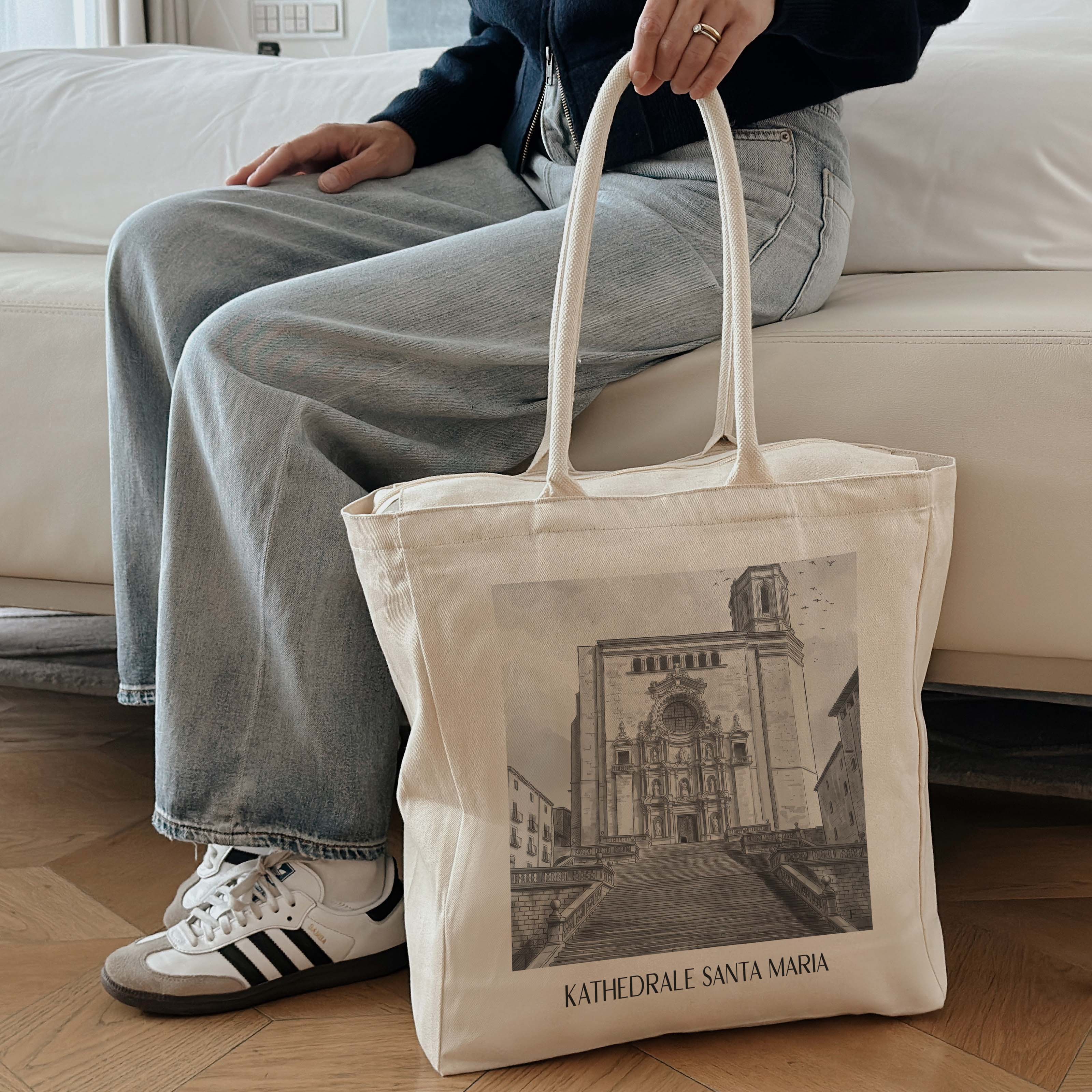 kathedrale-von-girona-spanien-spanien-einkaufstasche-aquarell-schwarz-weiss