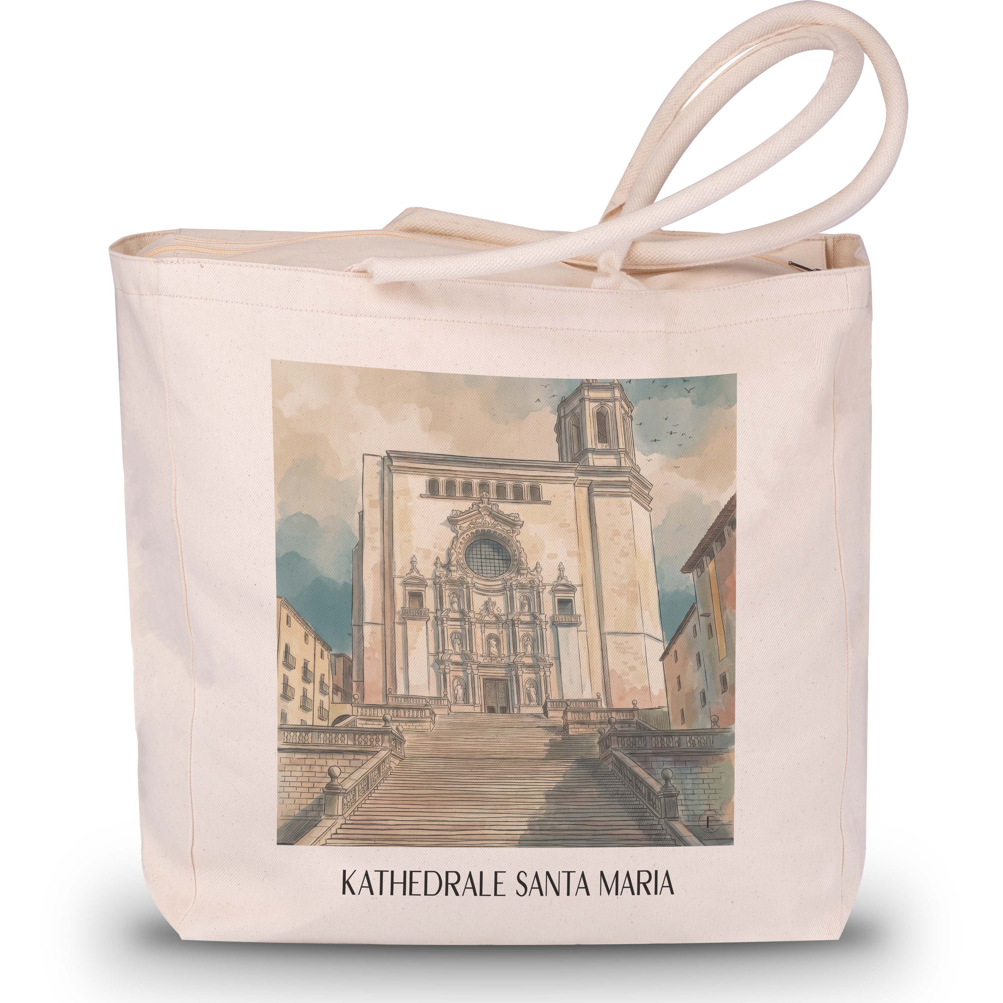 kathedrale-von-girona-spanien-spanien-einkaufstasche-aquarell