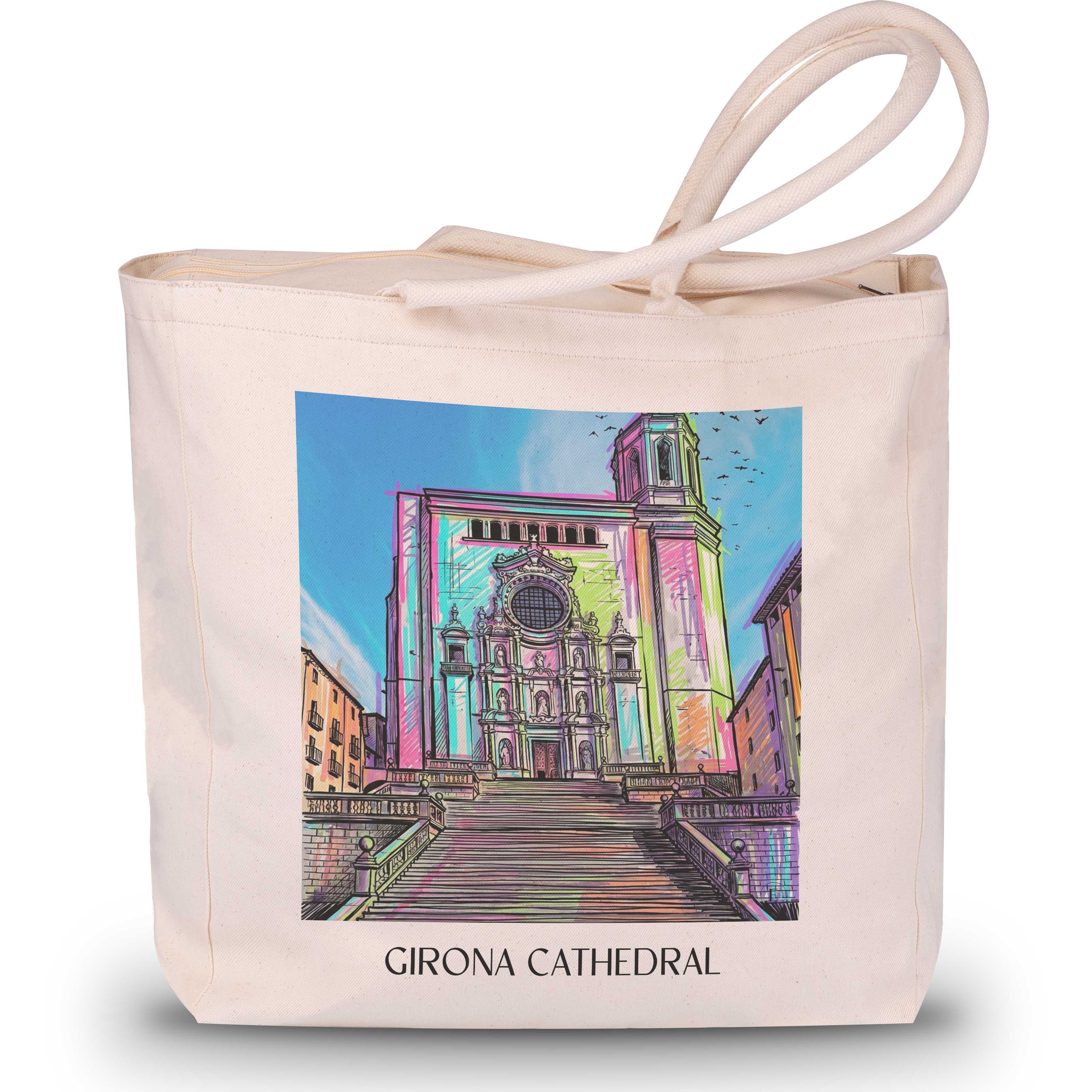 Kathedrale von Girona Shopping Tasche - Spanien - Spanien Tote Bag - Einkaufstasche im Tag Graffiti Stil - favplace