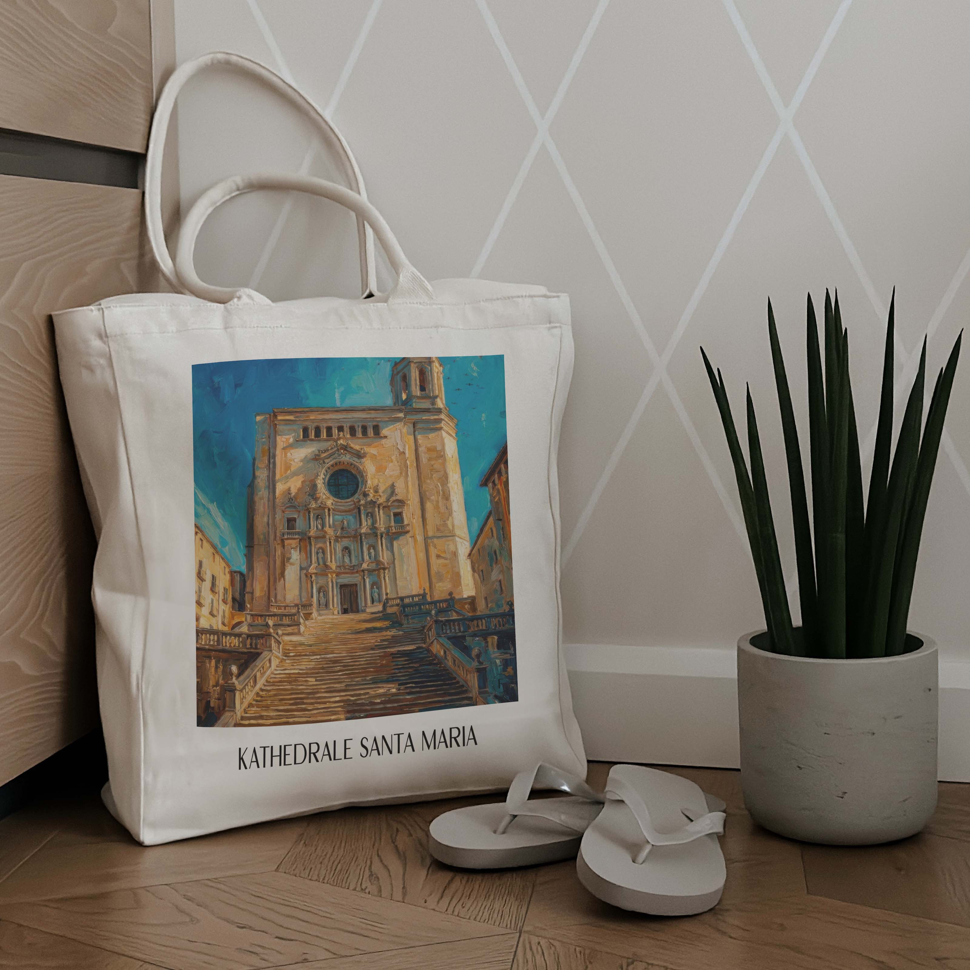 kathedrale-von-girona-spanien-spanien-einkaufstasche-oil-painting-oelgemaelde