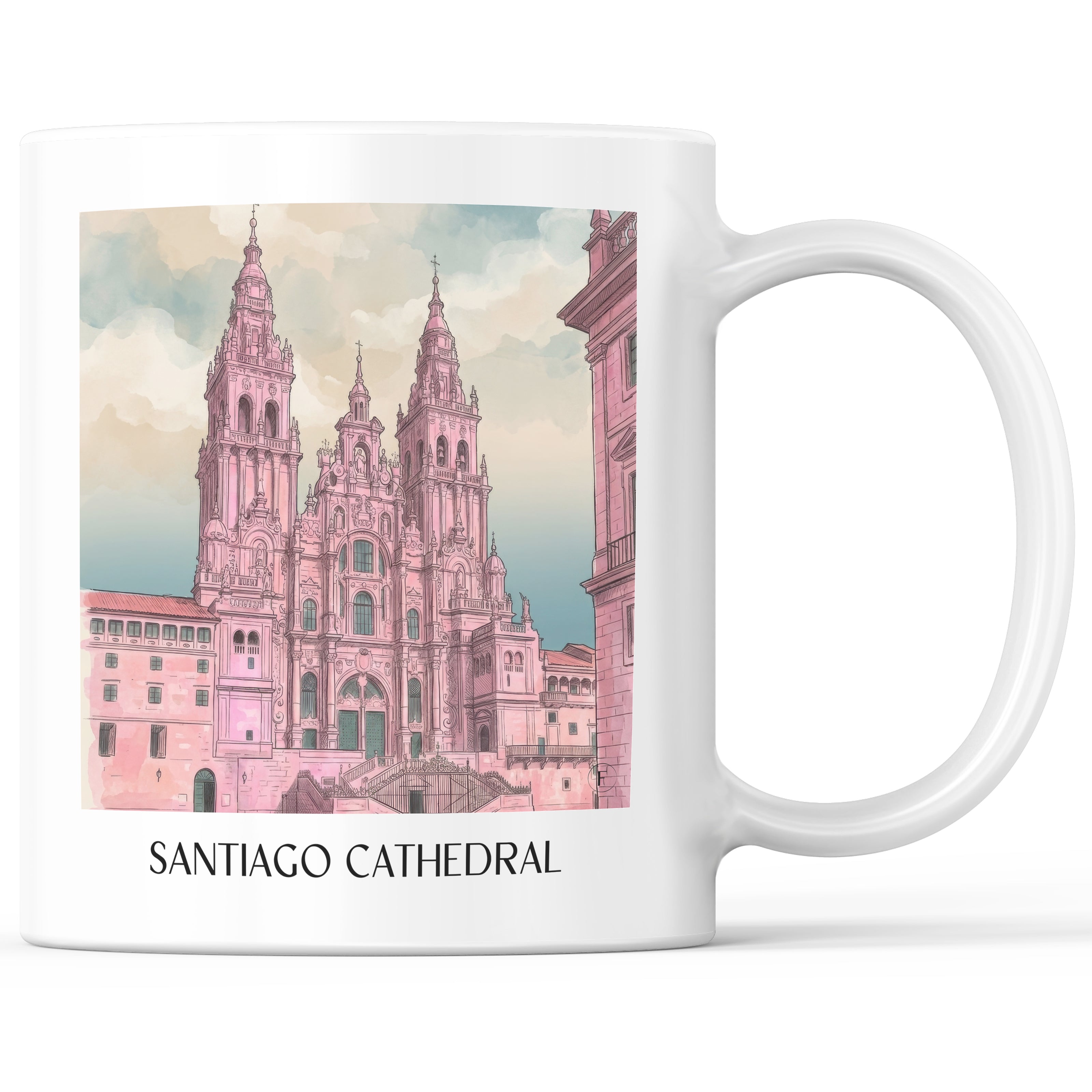 Kathedrale von Santiago Kaffeebecher - Spanien - Spanien Becher - Kaffeetasse im Aquarell Pink Stil - favplace