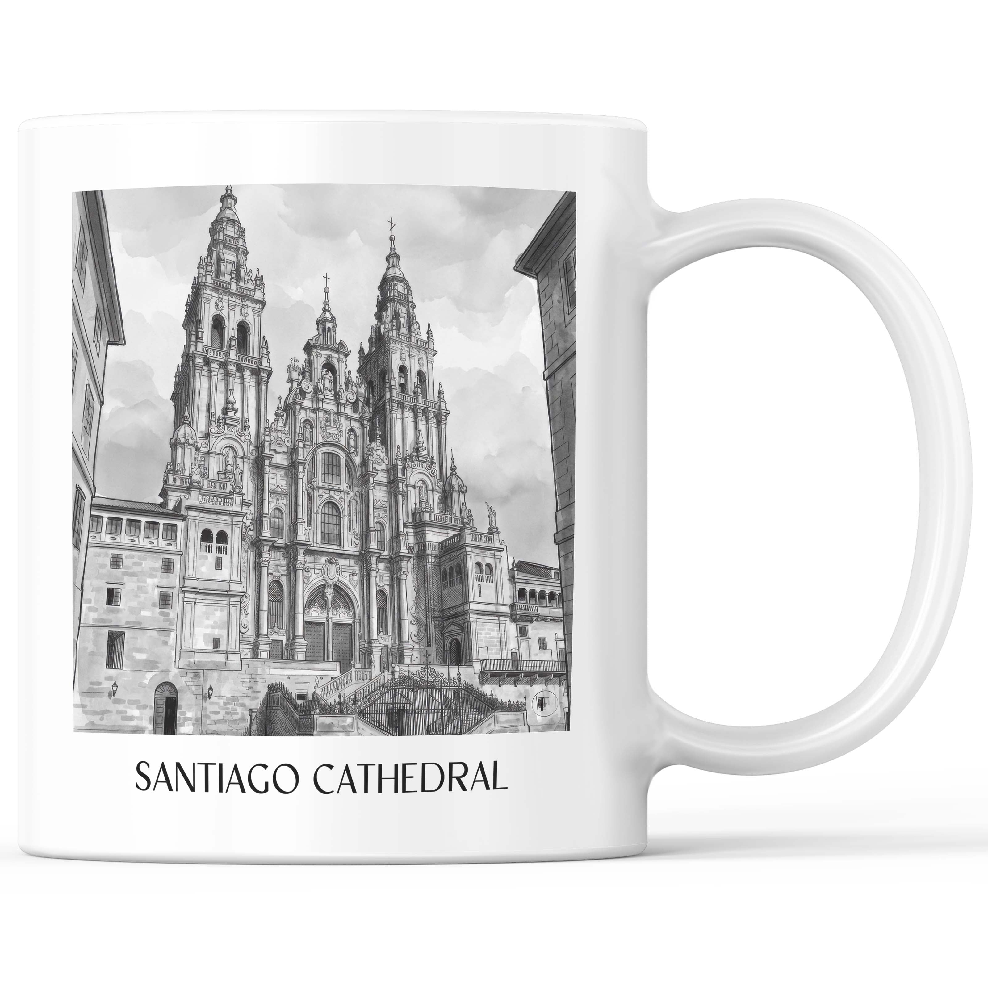 Kathedrale von Santiago Kaffeebecher - Spanien - Spanien Becher - Kaffeetasse im Aquarell Schwarz-Weiß Stil - favplace