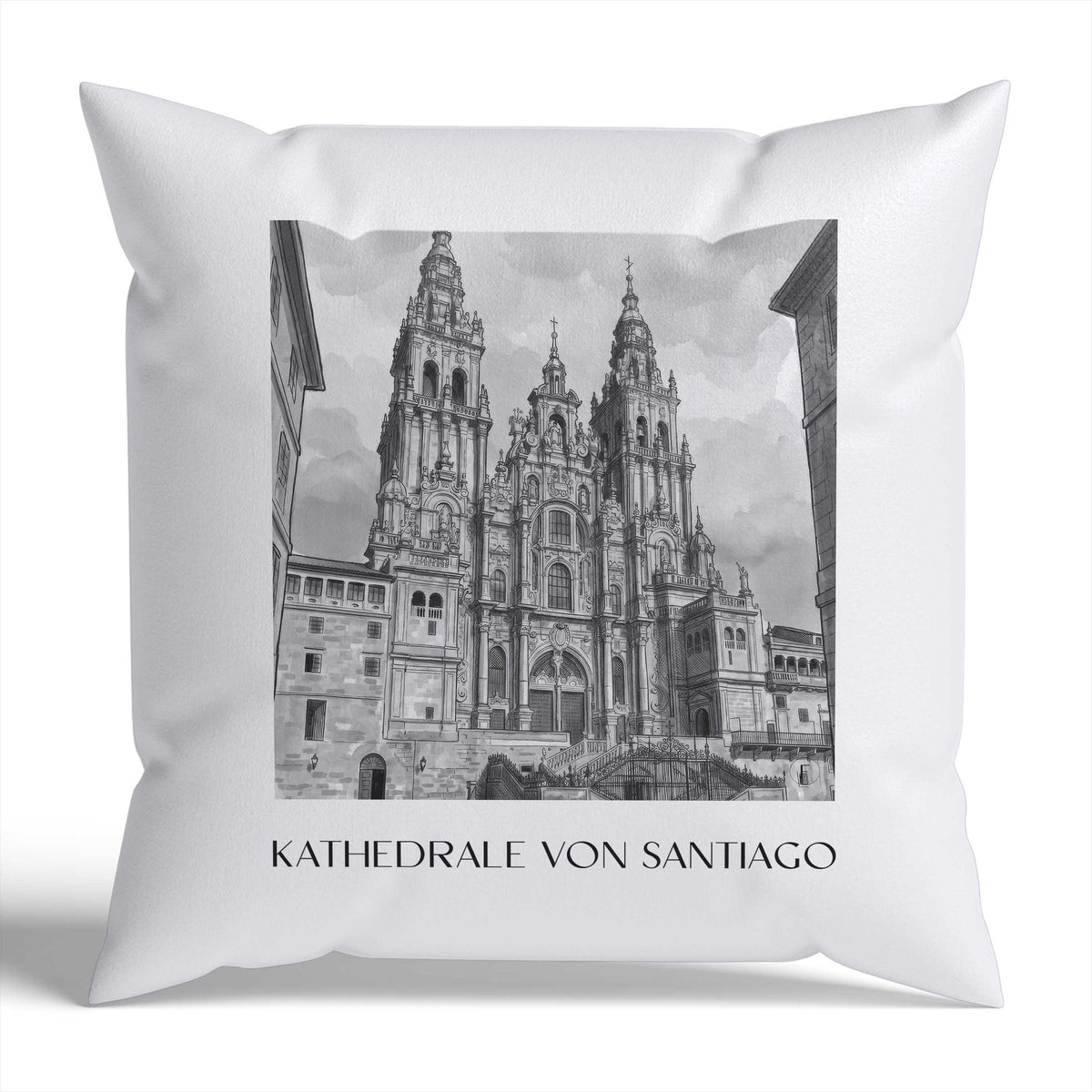 kathedrale-von-santiago-spanien-spanien-kissenbezug-aquarell-schwarz-weiss