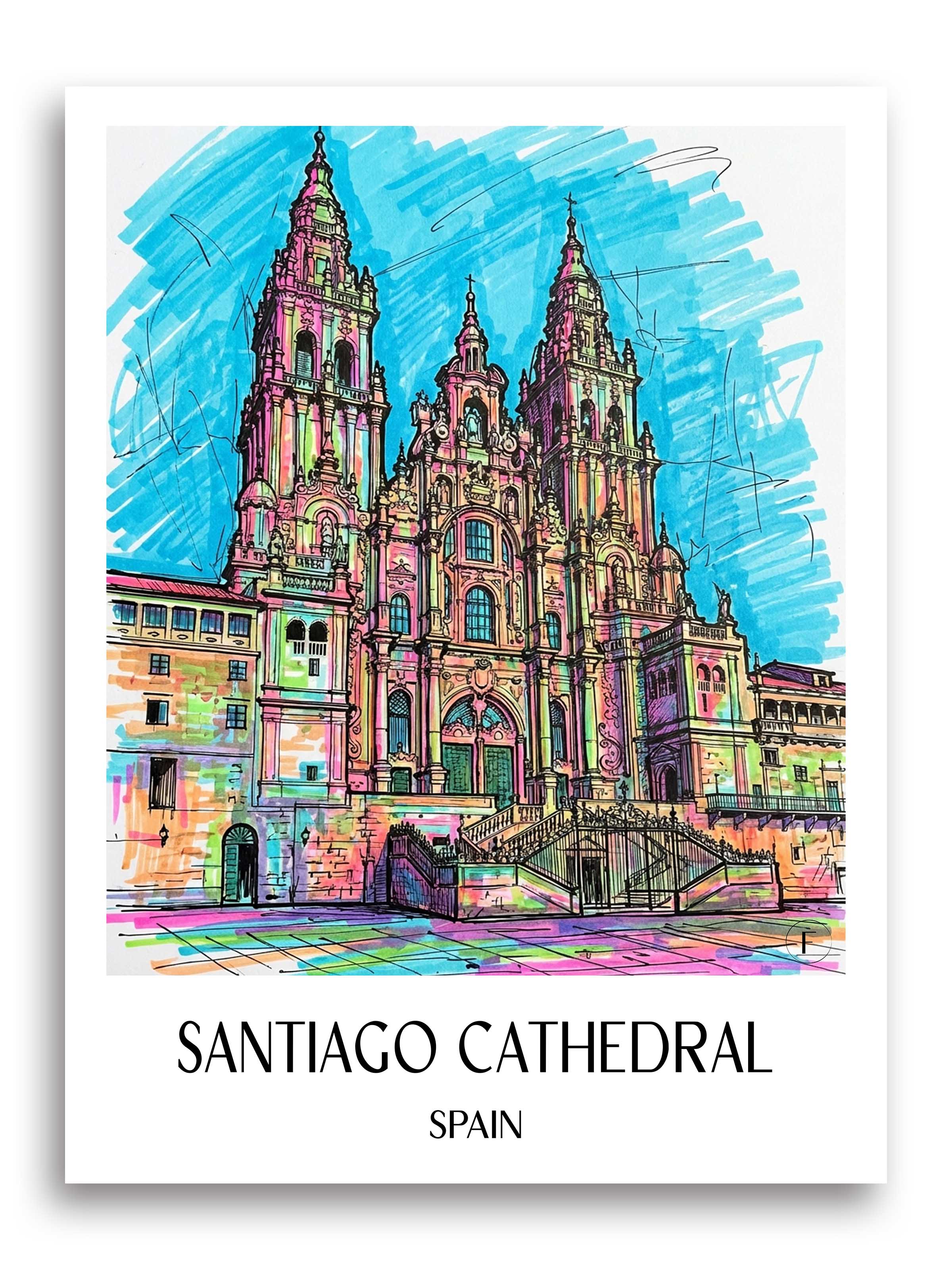 Kathedrale von Santiago Poster - Spanien - Spanien Kunstdruck - Tag Graffiti von A4 bis A1 - favplace