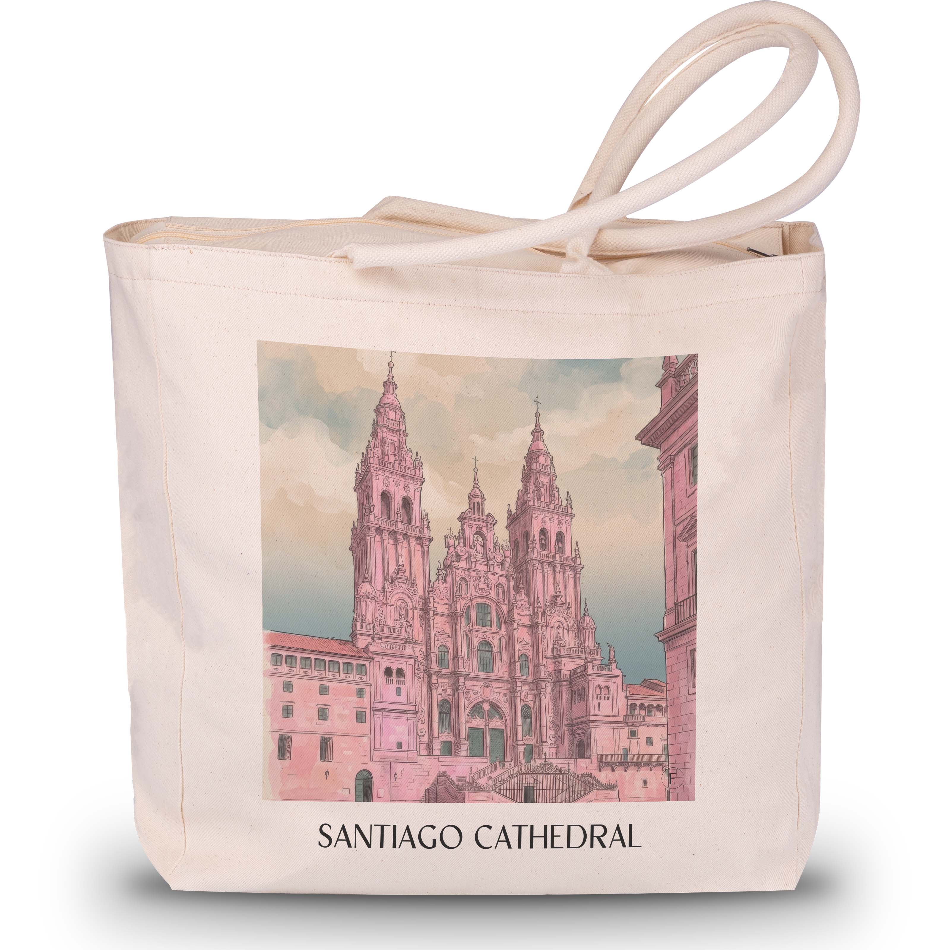 Kathedrale von Santiago Shopping Tasche - Spanien - Spanien Tote Bag - Einkaufstasche im Aquarell Pink Stil - favplace