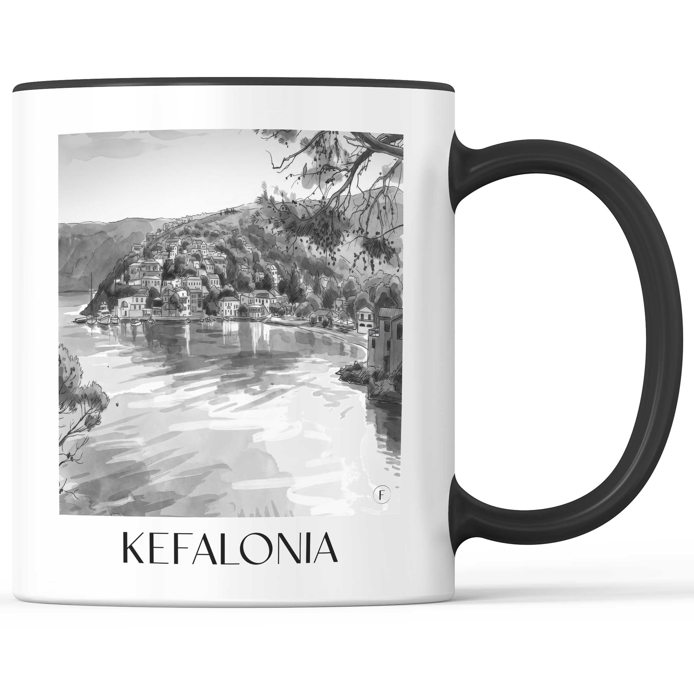 kefalonia-griechenland-kaffeebecher-aquarell-schwarz-weiss