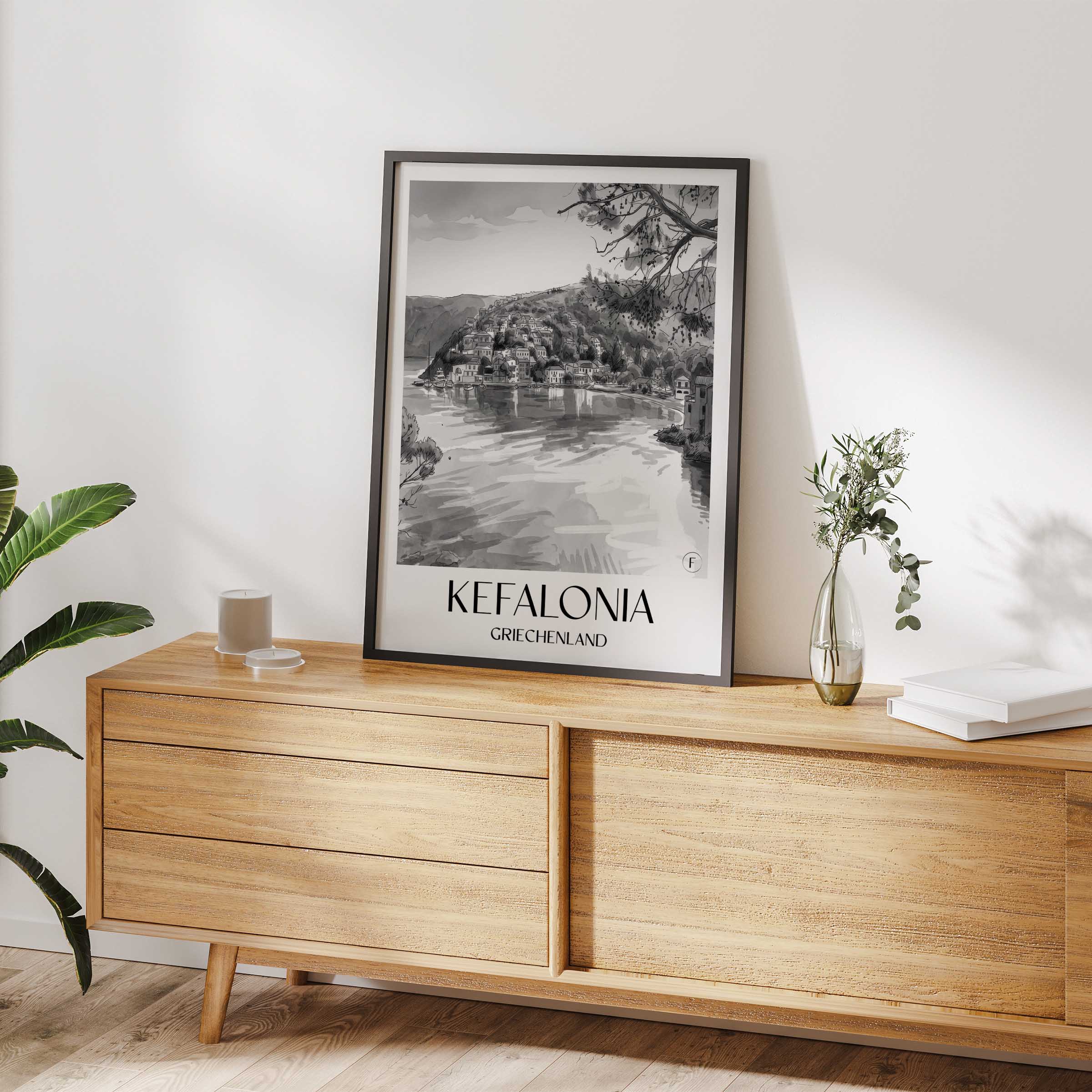 kefalonia-griechenland-poster-aquarell-schwarz-weiss