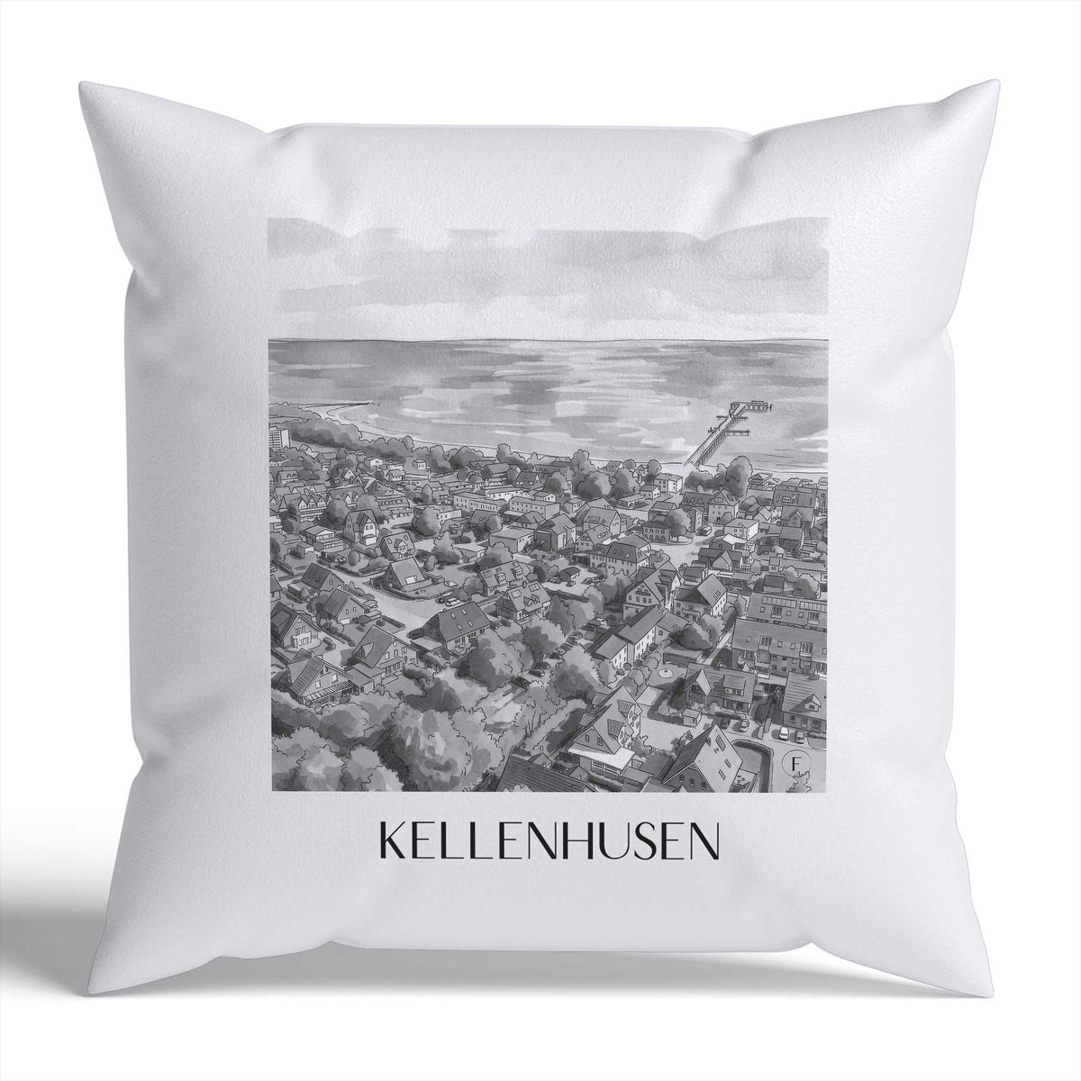 Kellenhusen Kissenhülle - Zierkissen Bezug - Ostholstein - Deutschland Kissen bzw. Kissenbezug im Aquarell Schwarz-Weiß Stil - favplace