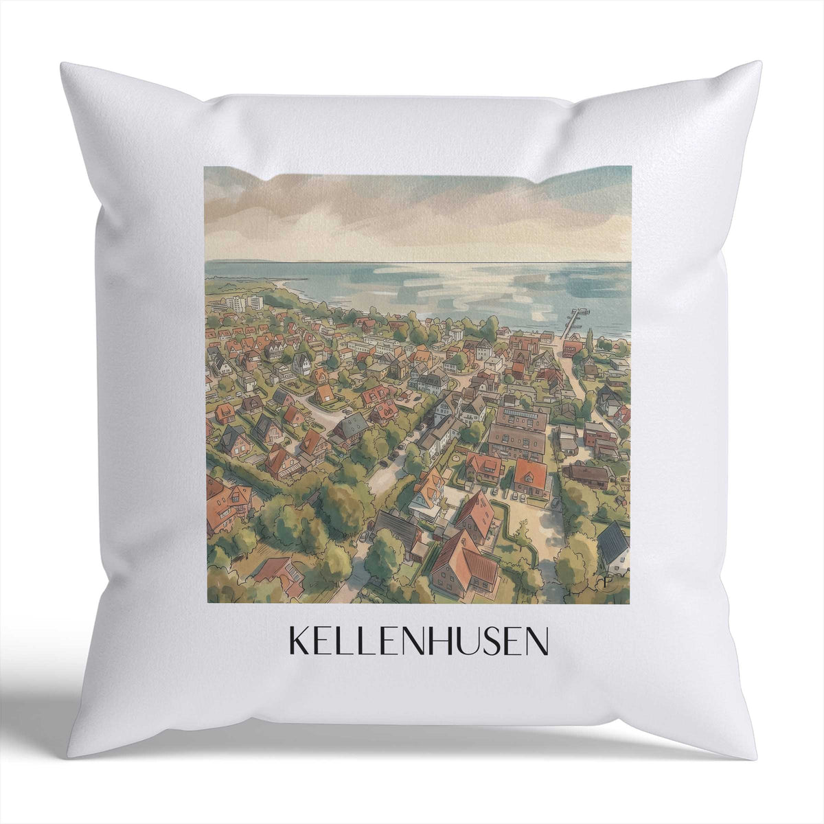 Kellenhusen Kissenhülle - Zierkissen Bezug - Ostholstein - Deutschland Kissen bzw. Kissenbezug im Aquarell Stil - favplace