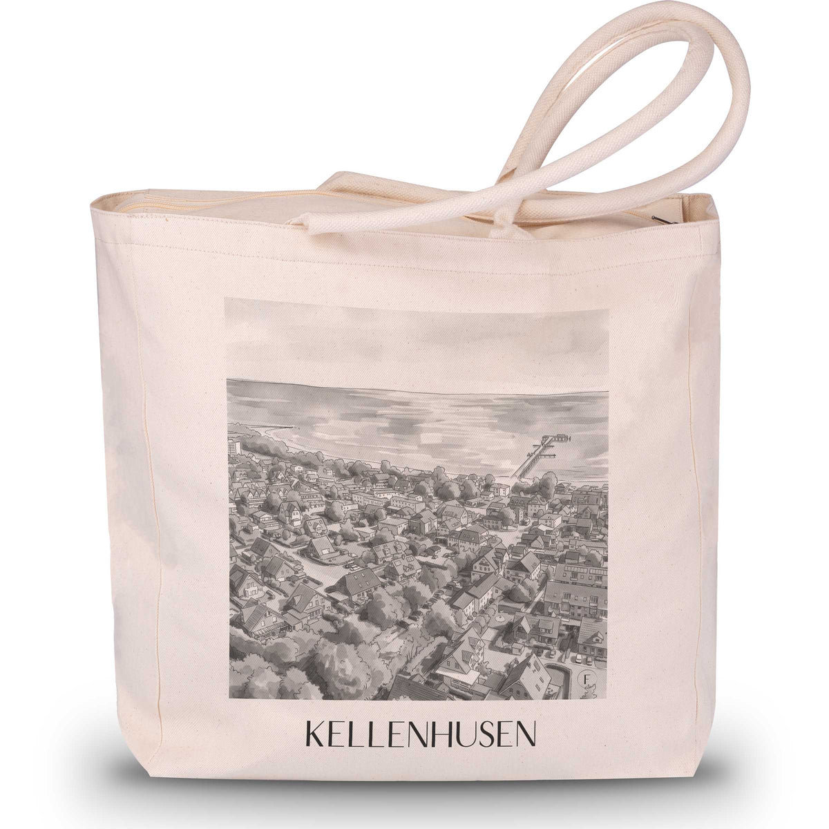 Kellenhusen Shopping Tasche - Ostholstein - Deutschland Tote Bag - Einkaufstasche im Aquarell Schwarz-Weiß Stil - favplace