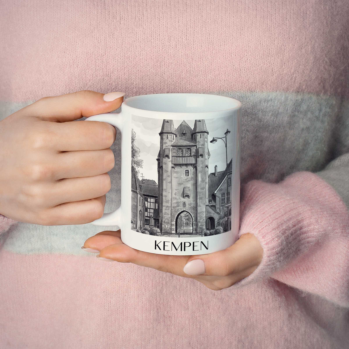 kempen-niederrhein-deutschland-kaffeebecher-aquarell-schwarz-weiss