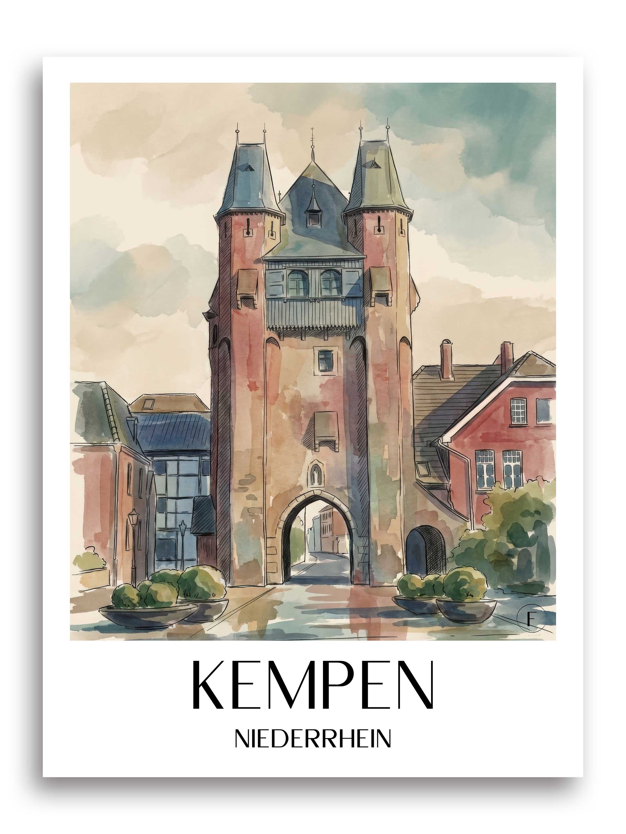 kempen-niederrhein-deutschland-poster-aquarell