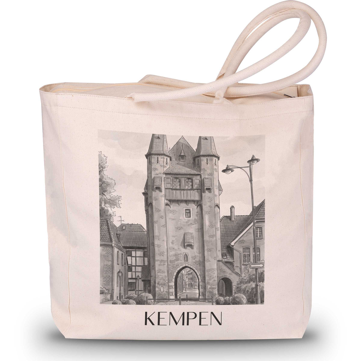 Kempen Shopping Tasche - Niederrhein - Deutschland Tote Bag - Einkaufstasche im Aquarell Schwarz-Weiß Stil - favplace