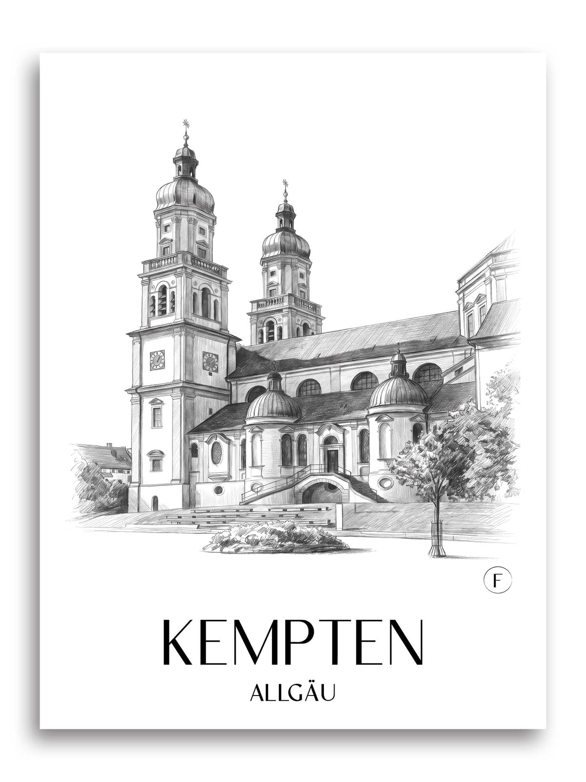 Kempten Poster - Allgäu - Deutschland Kunstdruck - Zeichnung von A4 bis A1 - favplace