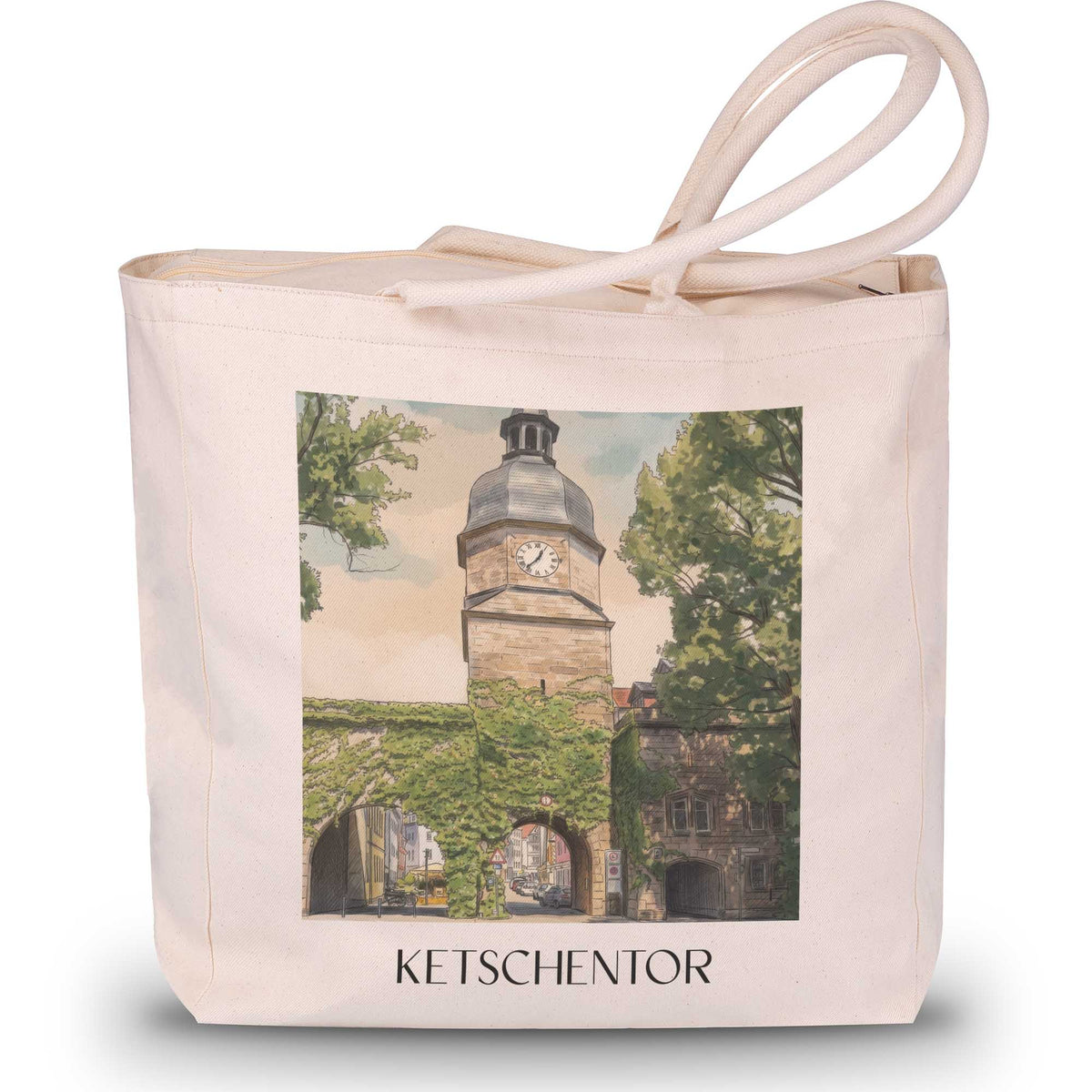 ketschentor-coburg-deutschland-einkaufstasche-aquarell