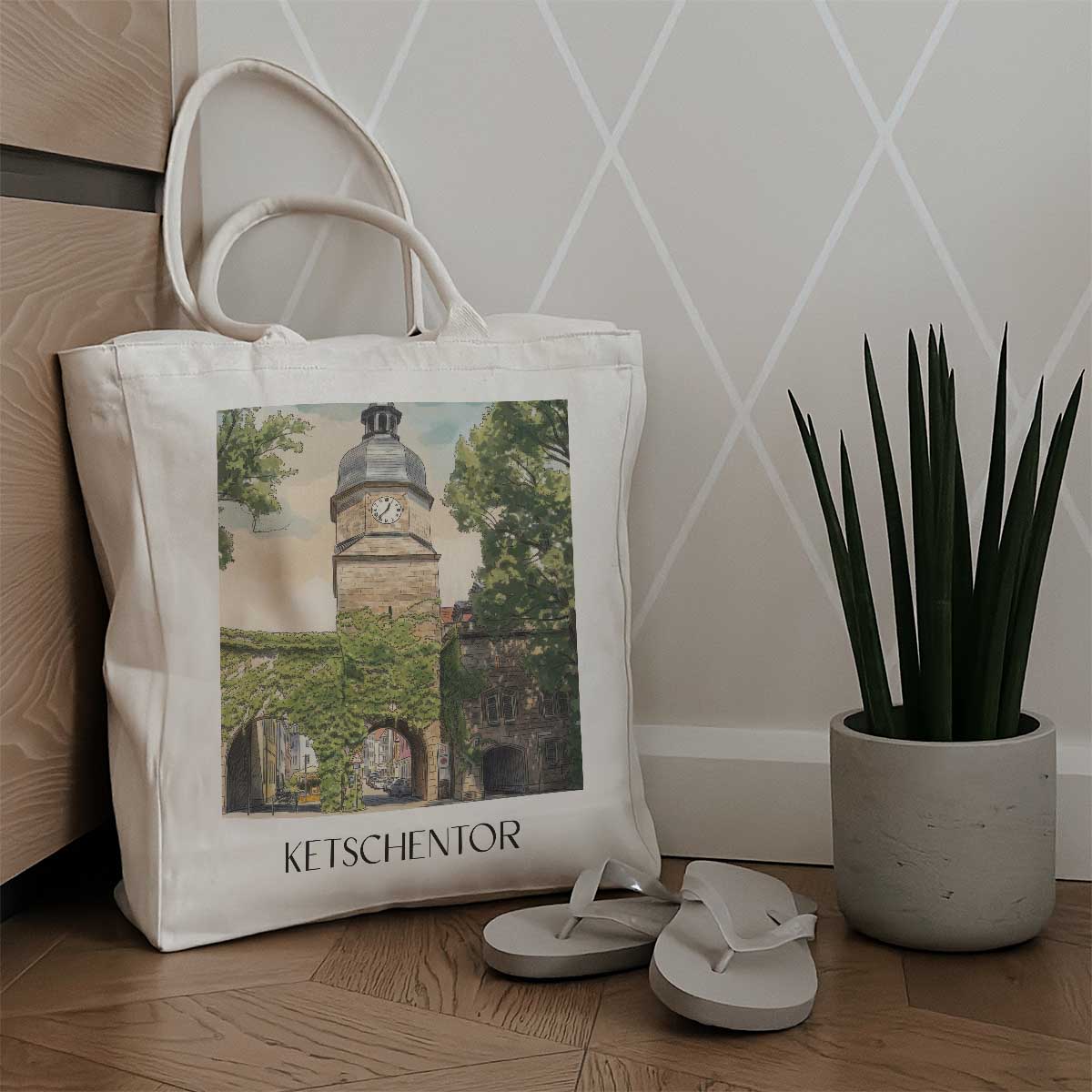 ketschentor-coburg-deutschland-einkaufstasche-aquarell