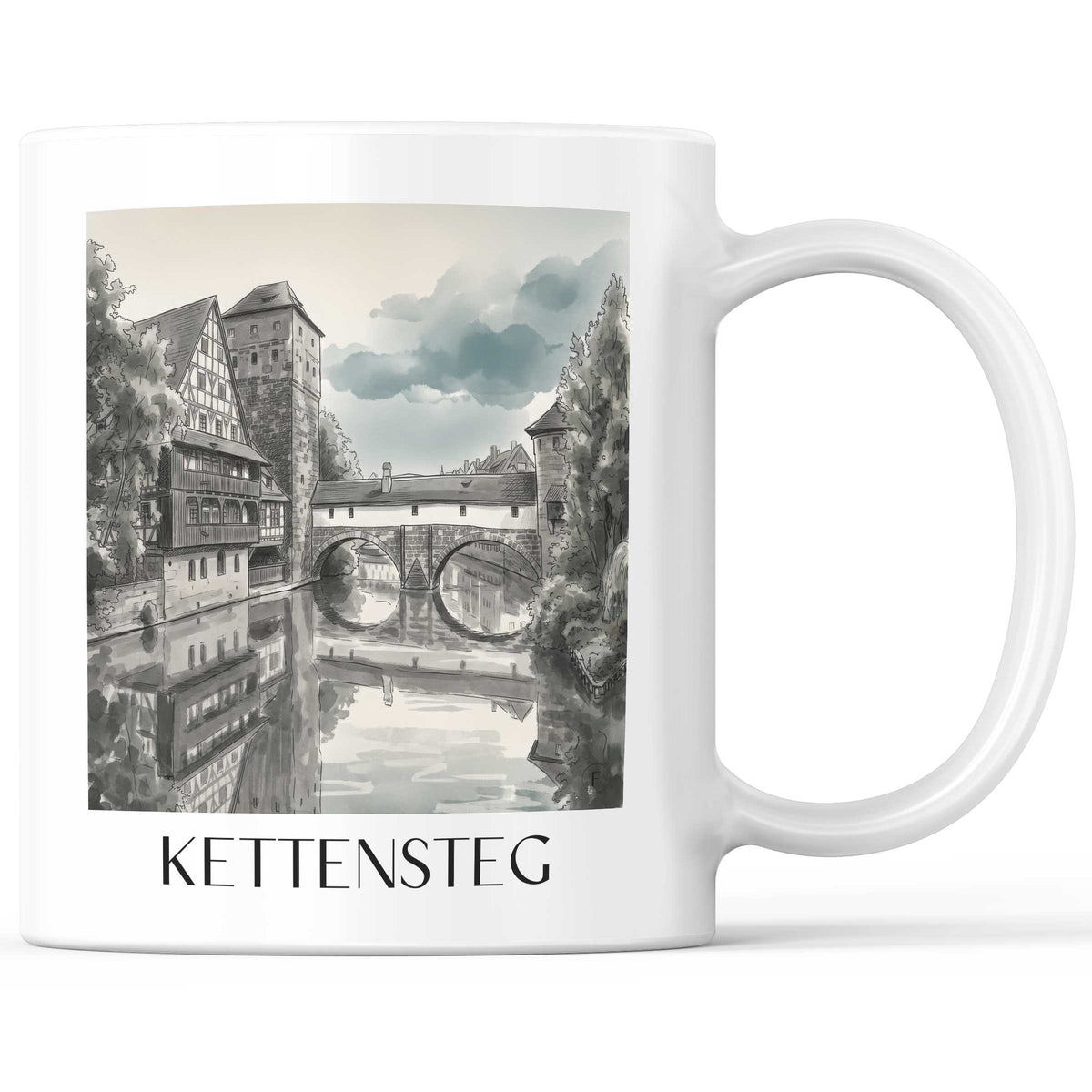 Kettensteg Kaffeebecher - Nürnberg - Deutschland Becher - Kaffeetasse im Aquarell Schwarz-Weiß Stil - favplace