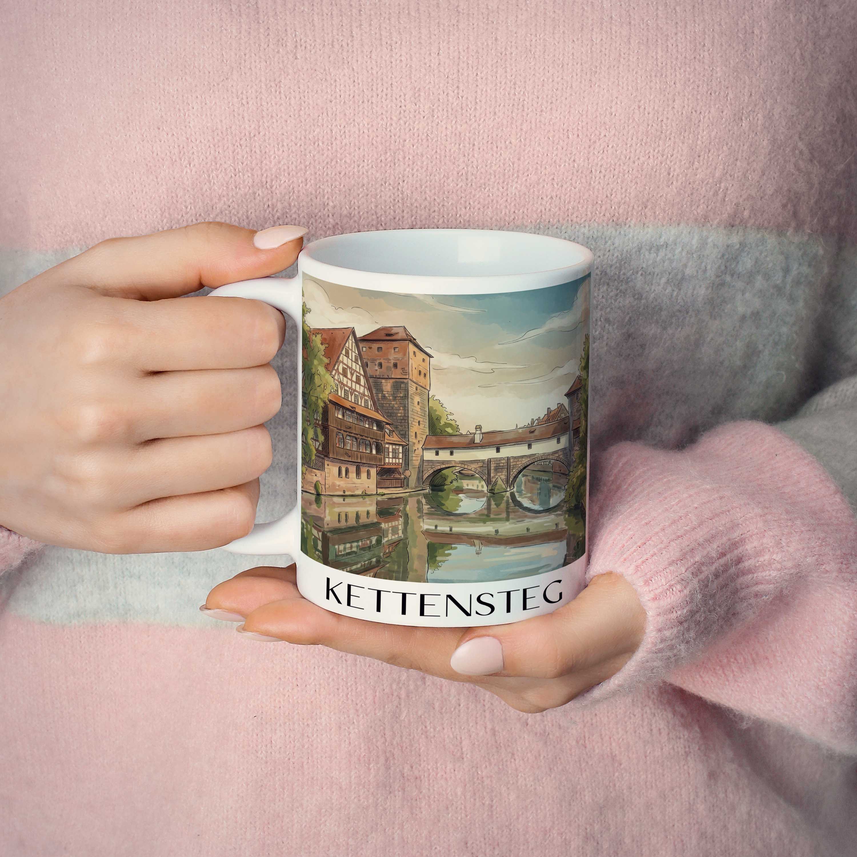 kettensteg-nürnberg-deutschland-kaffeebecher-aquarell