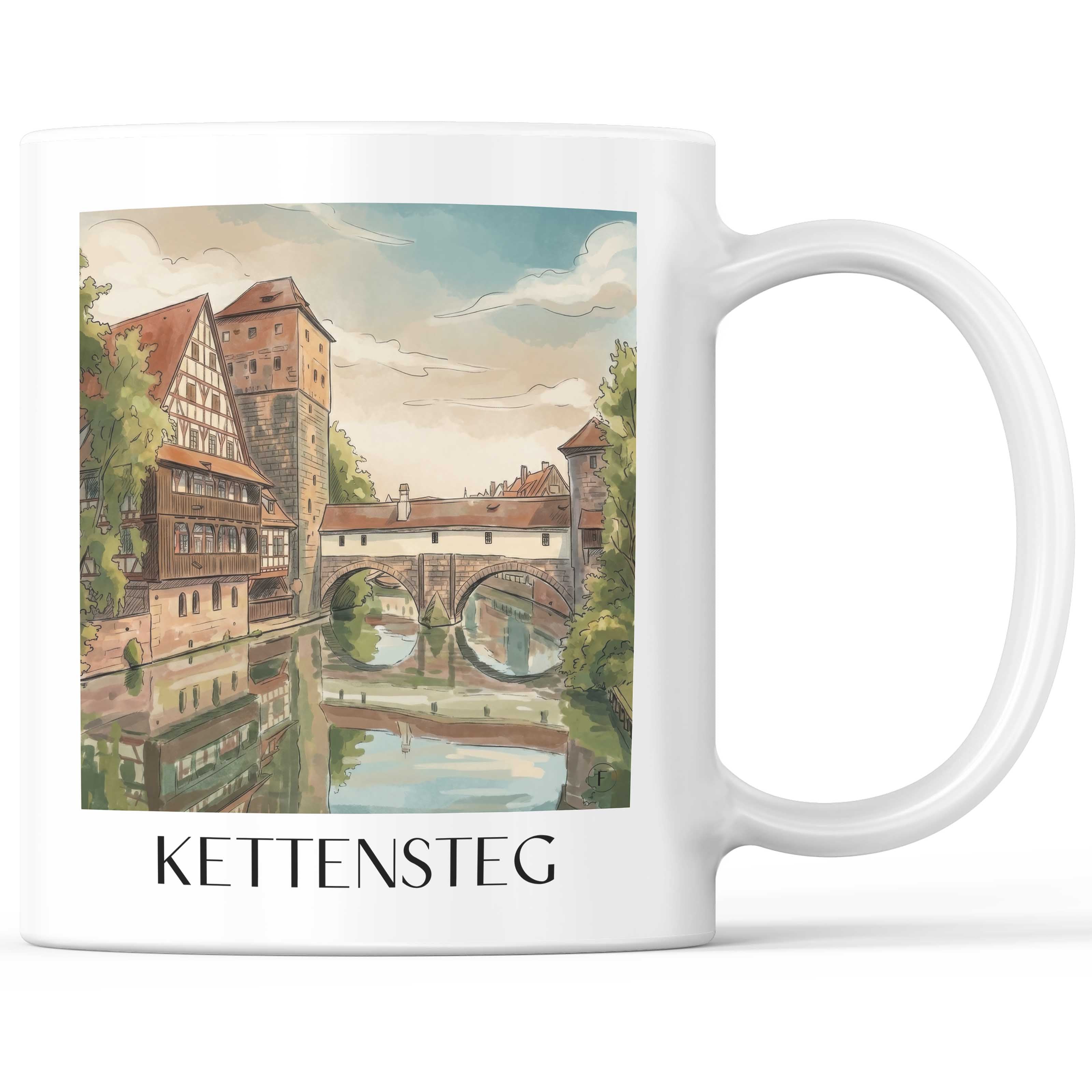 Kettensteg Kaffeebecher - Nürnberg - Deutschland Becher - Kaffeetasse im Aquarell Stil - favplace